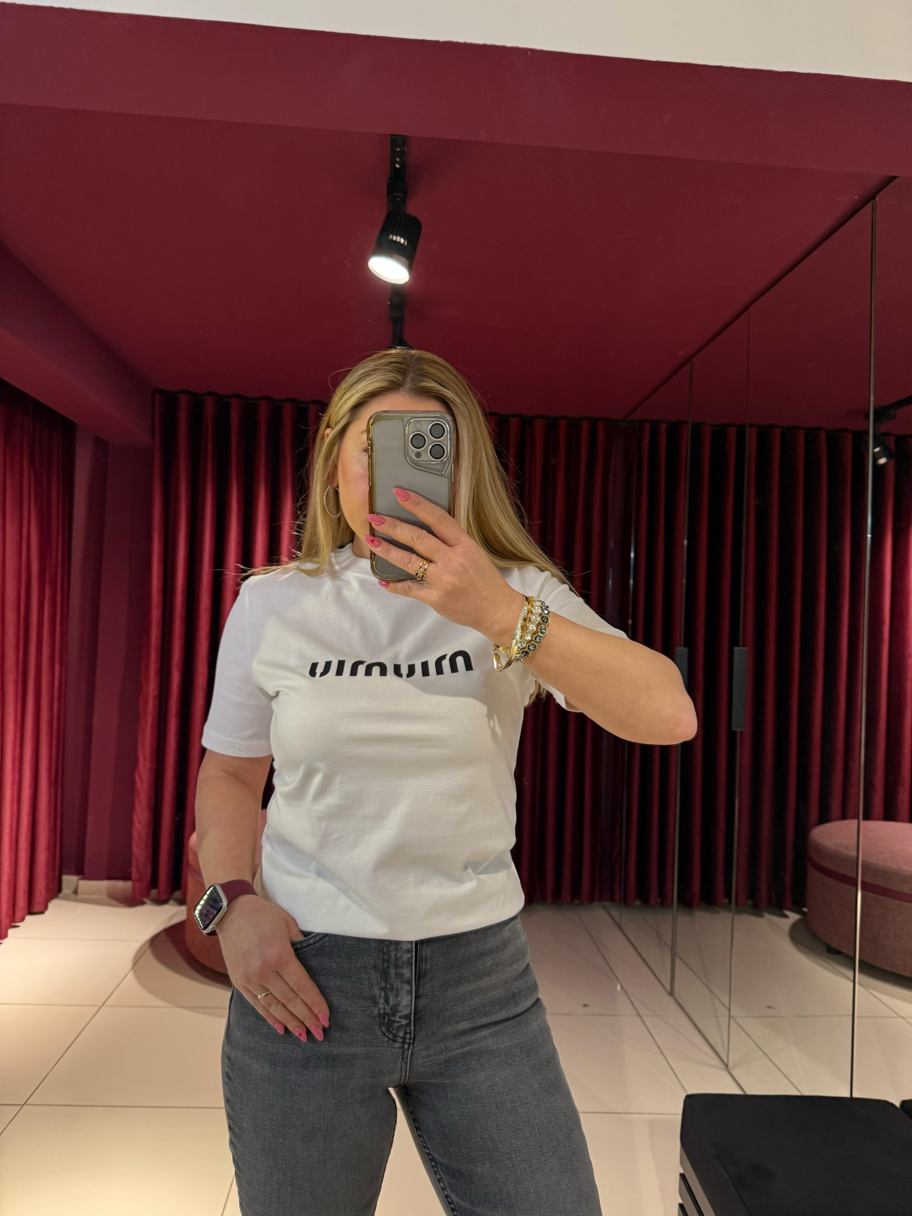 T-ShirtMiu Miu Baskılı T-Shirt Beyaz