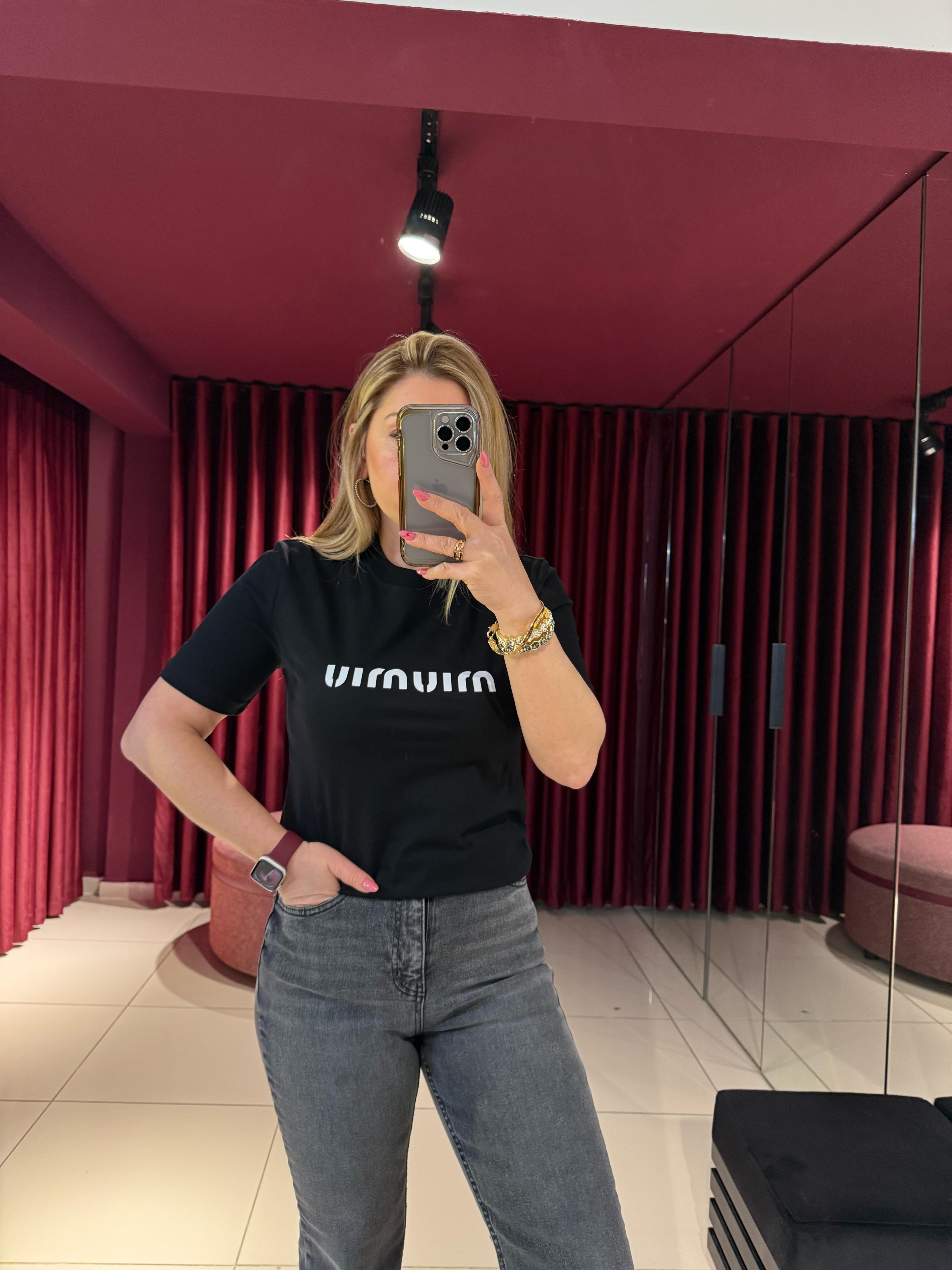 T-ShirtMiu Miu Baskılı T-Shirt Siyah