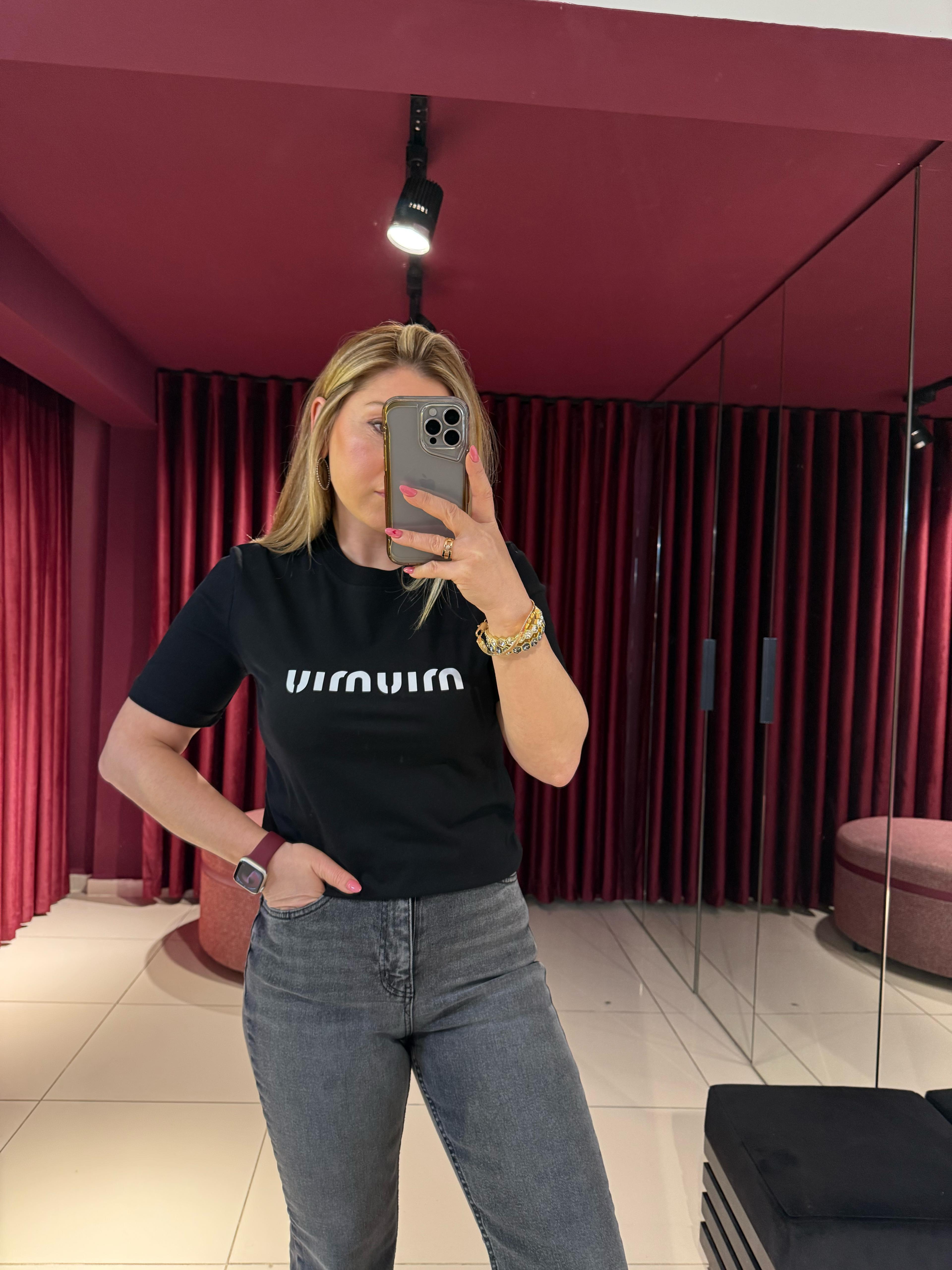 T-ShirtMiu Miu Baskılı T-Shirt Siyah