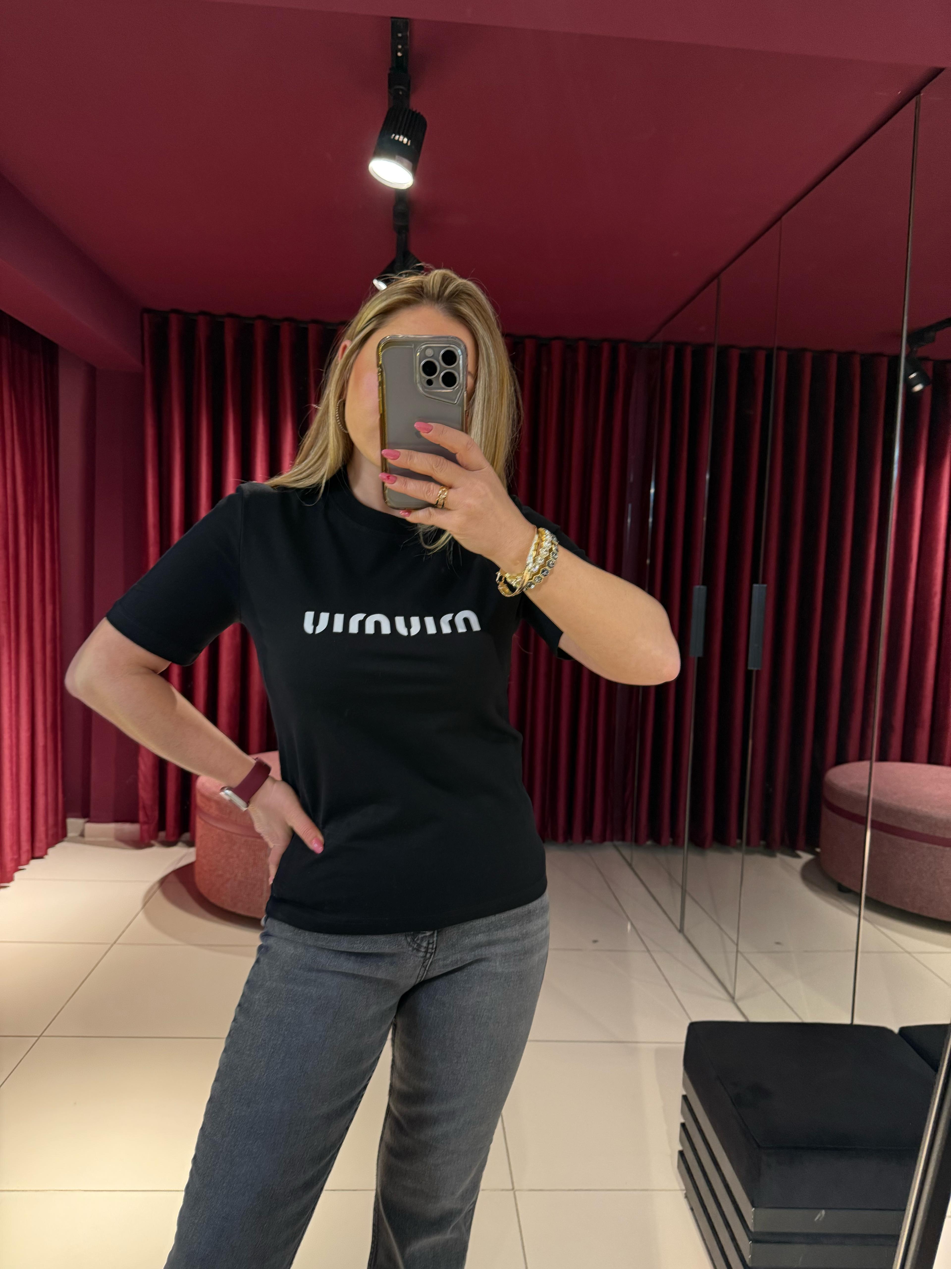 T-ShirtMiu Miu Baskılı T-Shirt Siyah