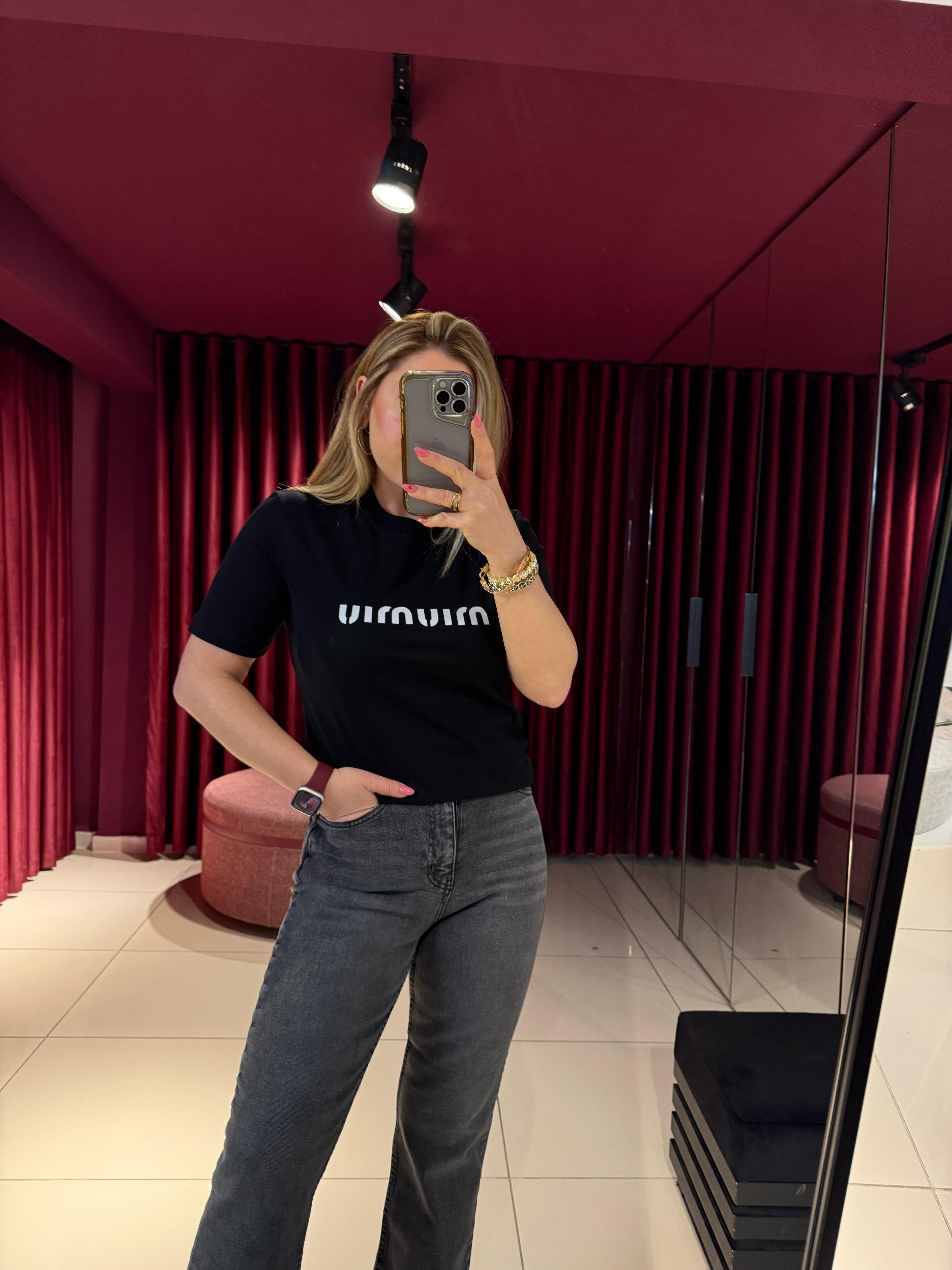 T-ShirtMiu Miu Baskılı T-Shirt Siyah