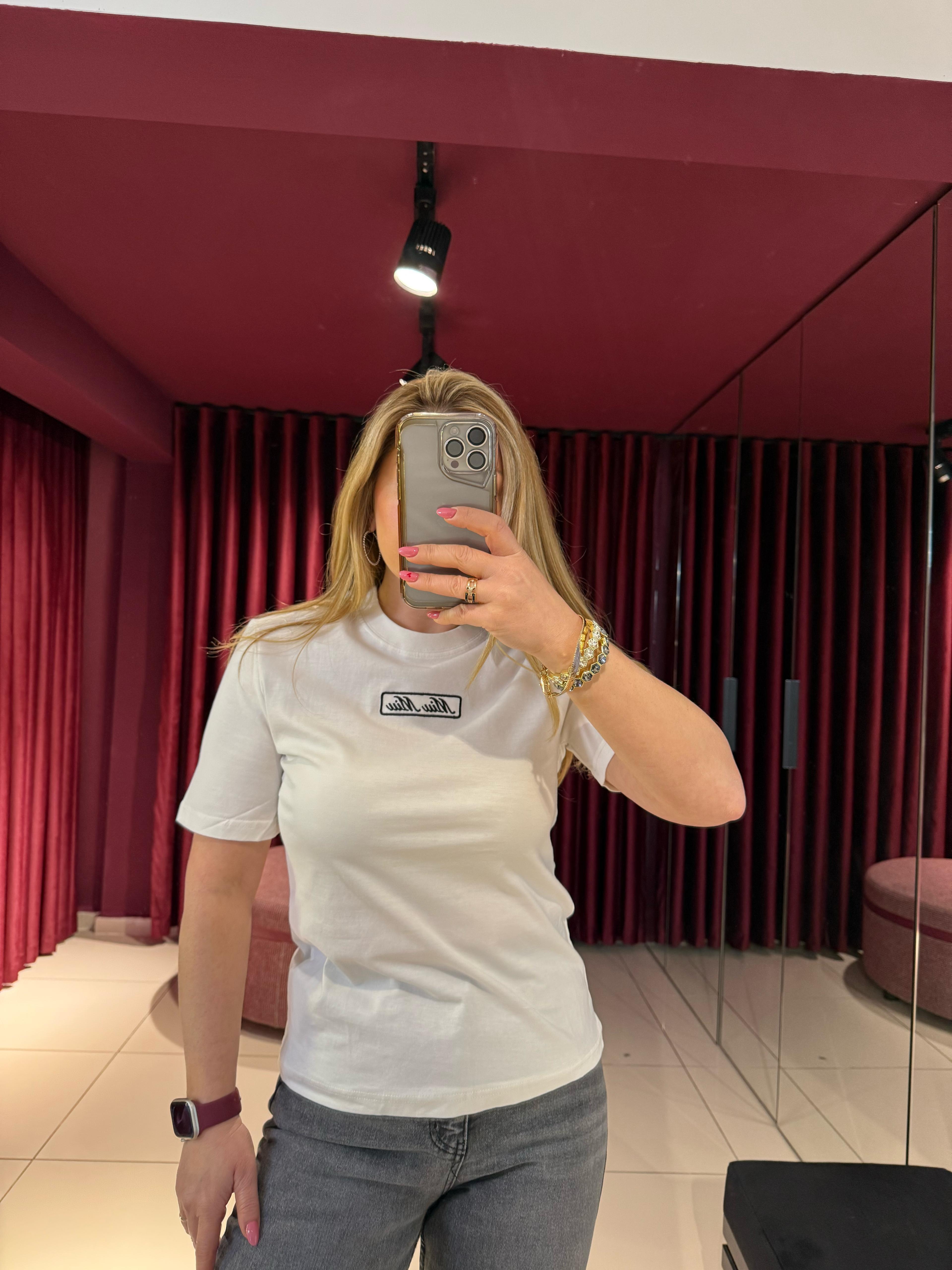 T-ShirtMiu Miu Nakışlı T-Shirt Beyaz