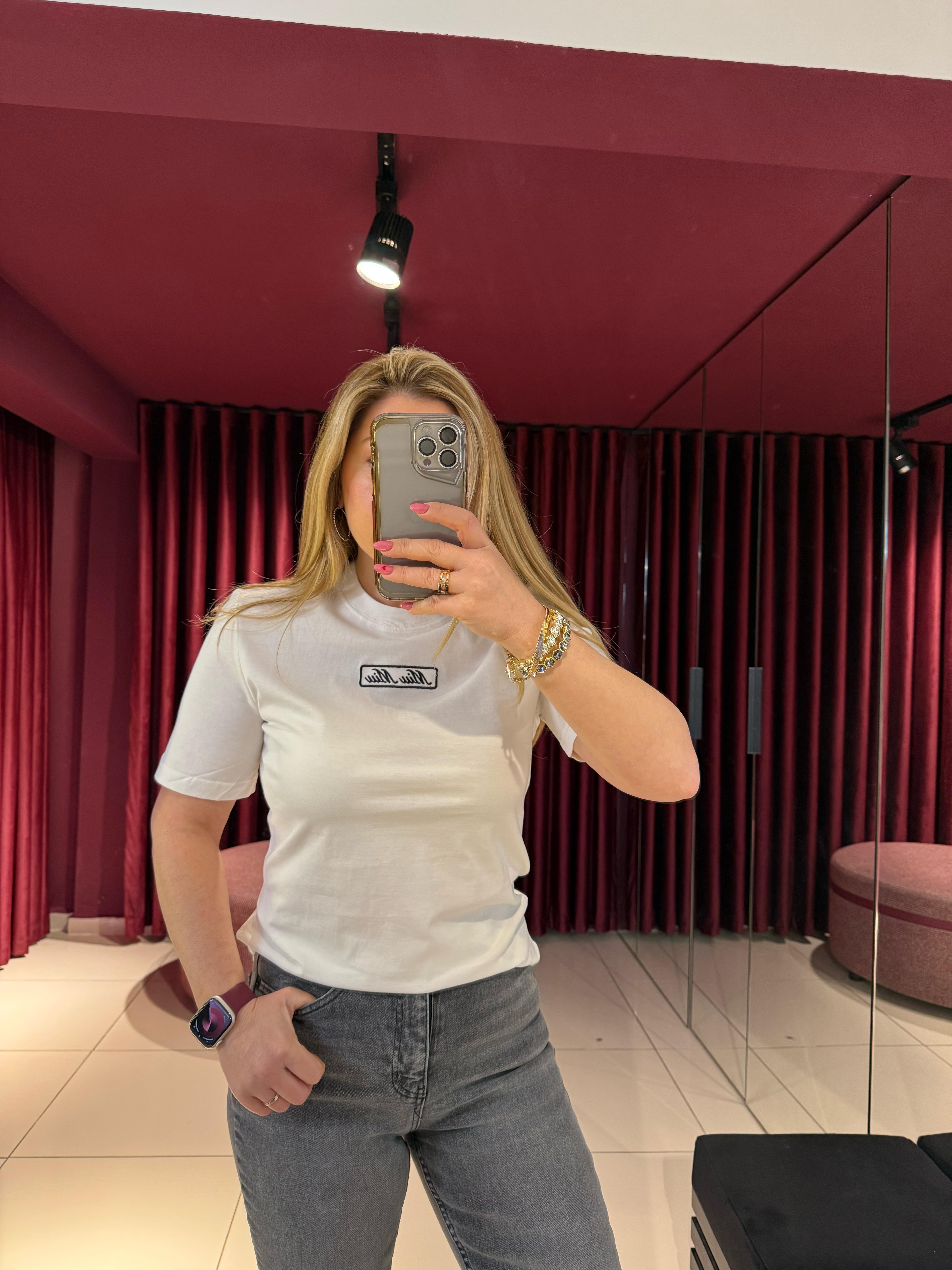 T-ShirtMiu Miu Nakışlı T-Shirt Beyaz