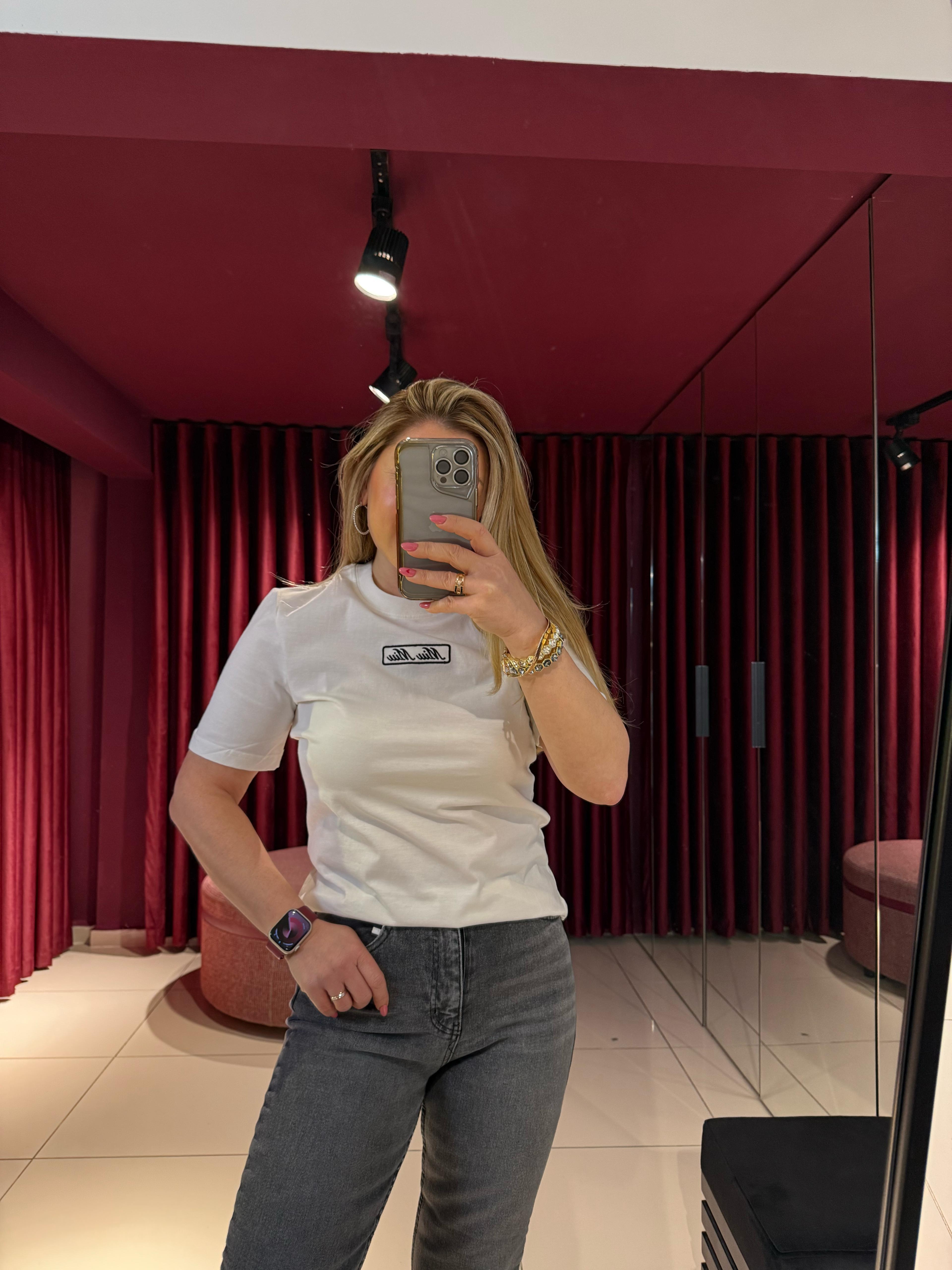 T-ShirtMiu Miu Nakışlı T-Shirt Beyaz