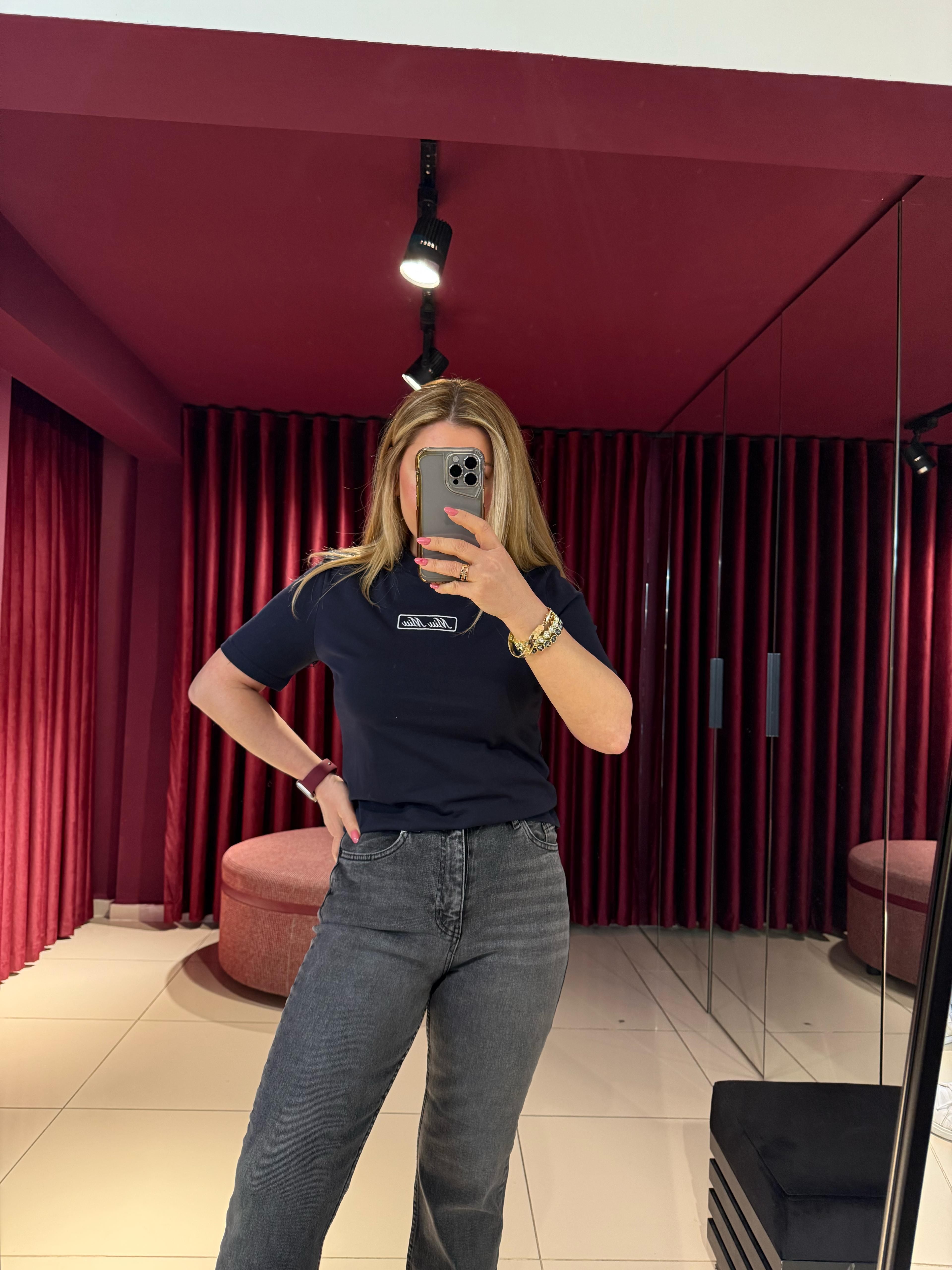 T-ShirtMiu Miu Nakışlı T-Shirt Lacivert