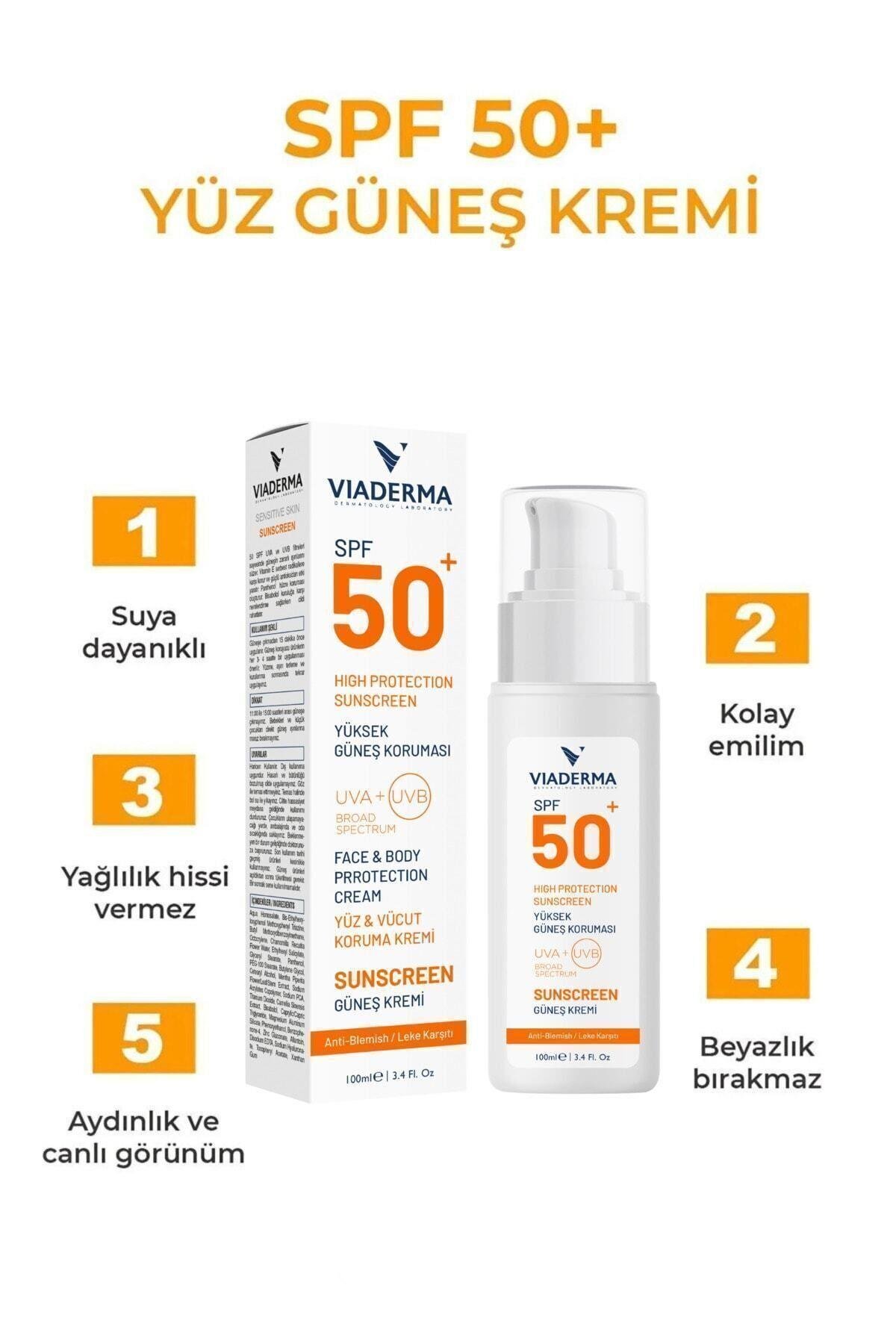 SPF 50 Leke Karşıtı Yüz ve Vücut Koruma Güneş Kremi 100 ml – Suya Dayanıklı, Tüm Ciltlere Uygun