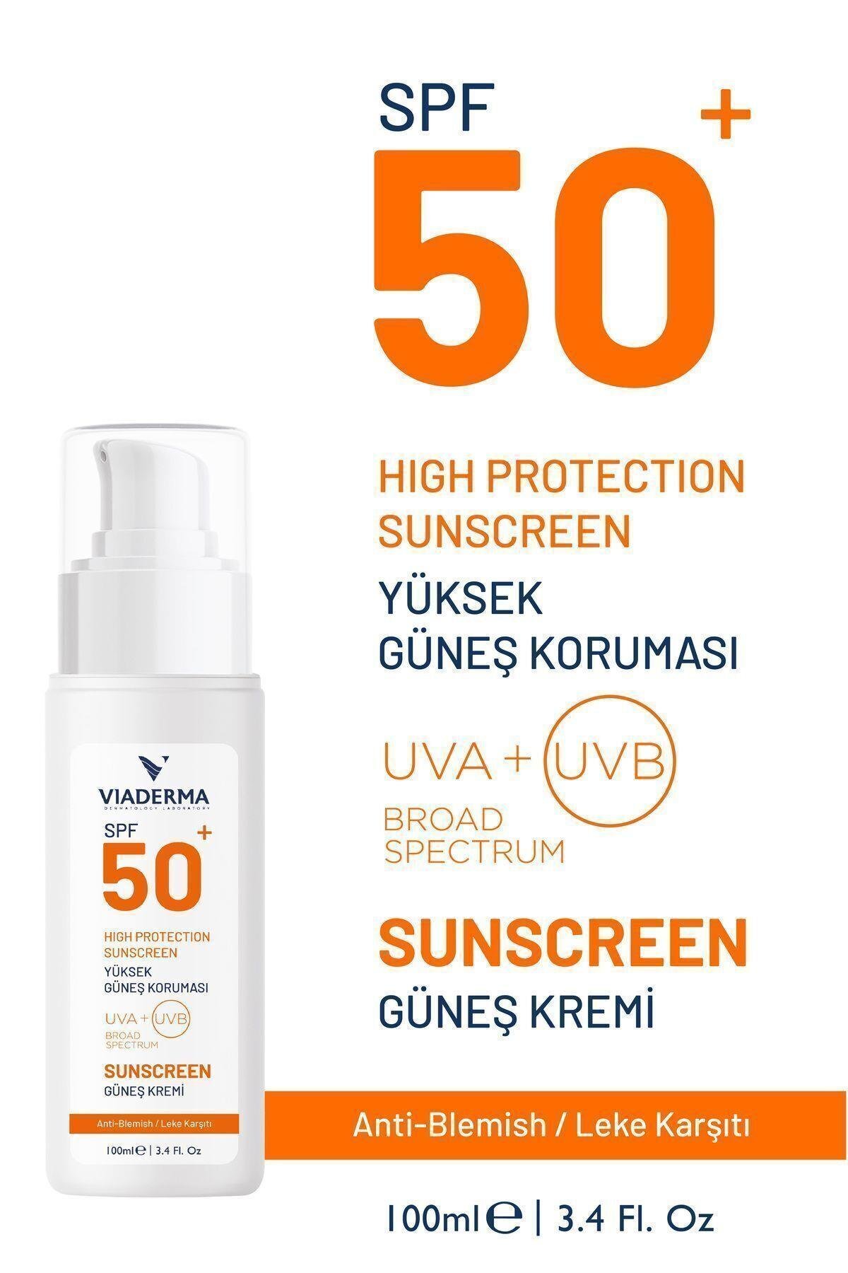 SPF 50 Leke Karşıtı Yüz ve Vücut Koruma Güneş Kremi 100 ml – Suya Dayanıklı, Tüm Ciltlere Uygun
