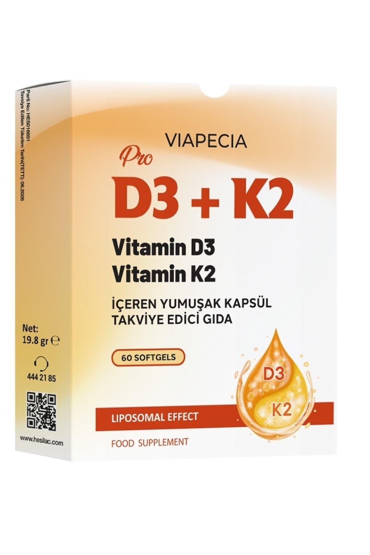 Viapecia D3+K2 Vitamini 60 Kapsül – D Vitamini ve K2 ile Kemik ve Bağışıklık Desteği