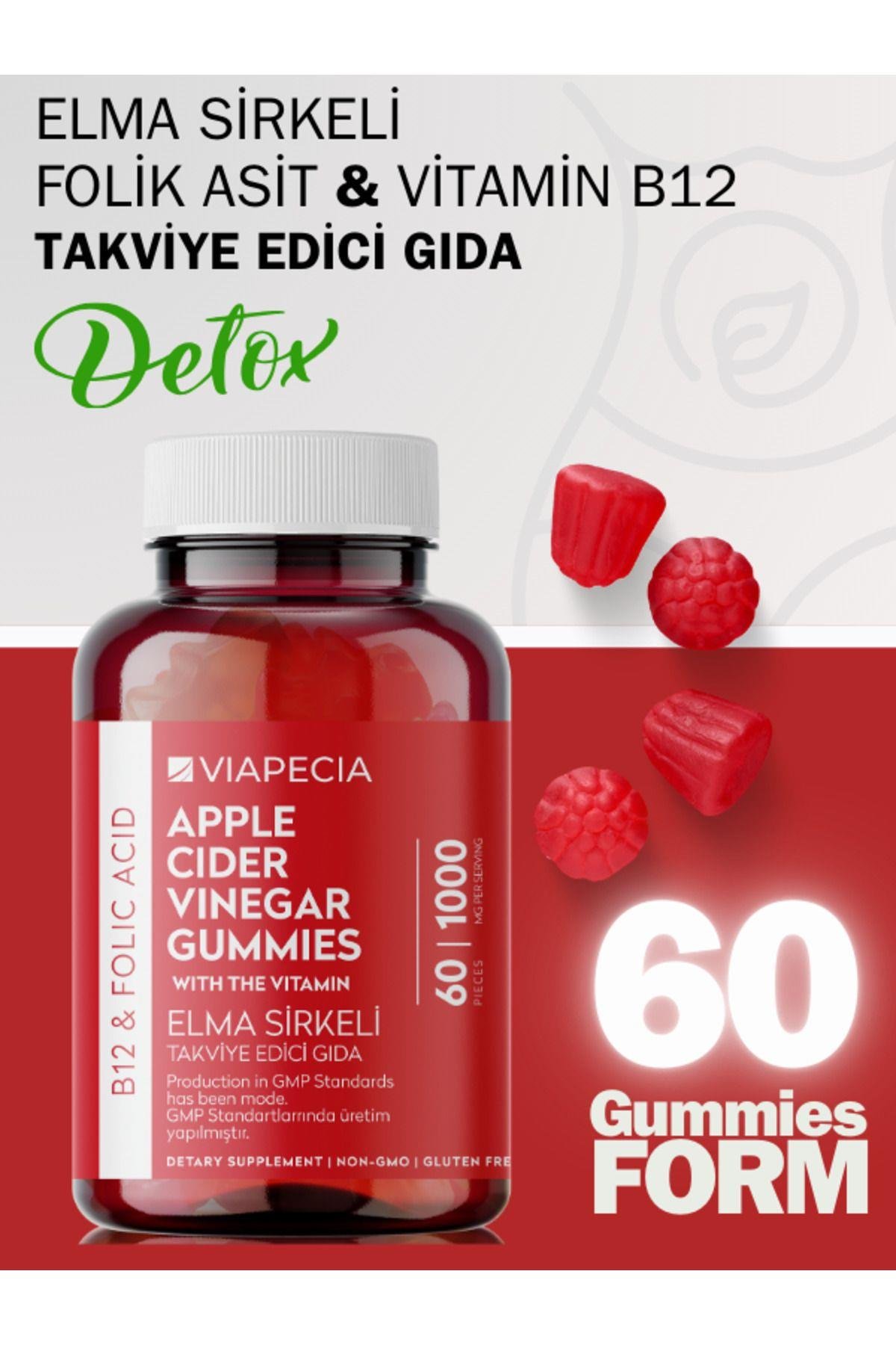 Viapecia Elma Sirkeli B12 & Folik Asit Gummy 60 Adet – Vegan, Jelatinsiz & Glütensiz Takviye