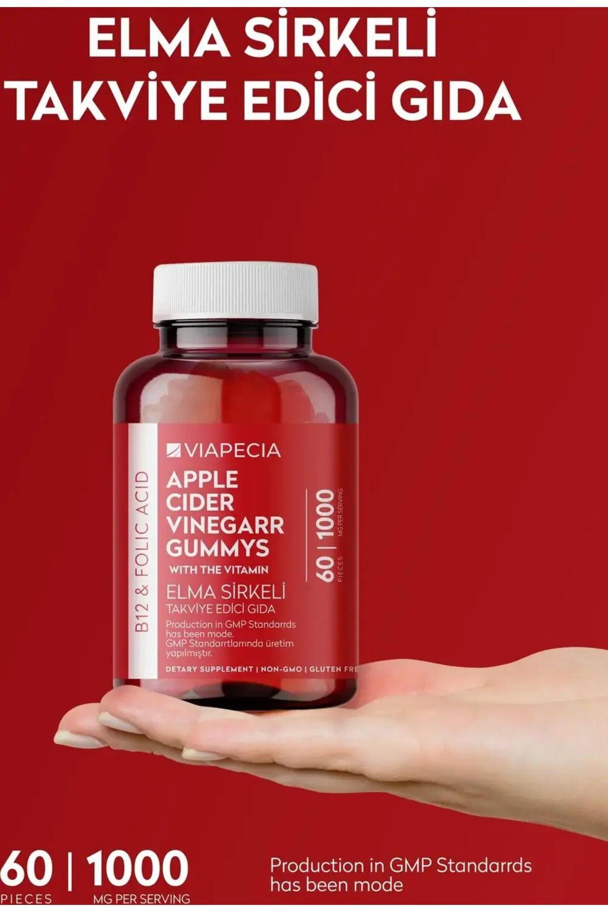 Viapecia Elma Sirkeli B12 & Folik Asit Gummy 60 Adet – Vegan, Jelatinsiz & Glütensiz Takviye