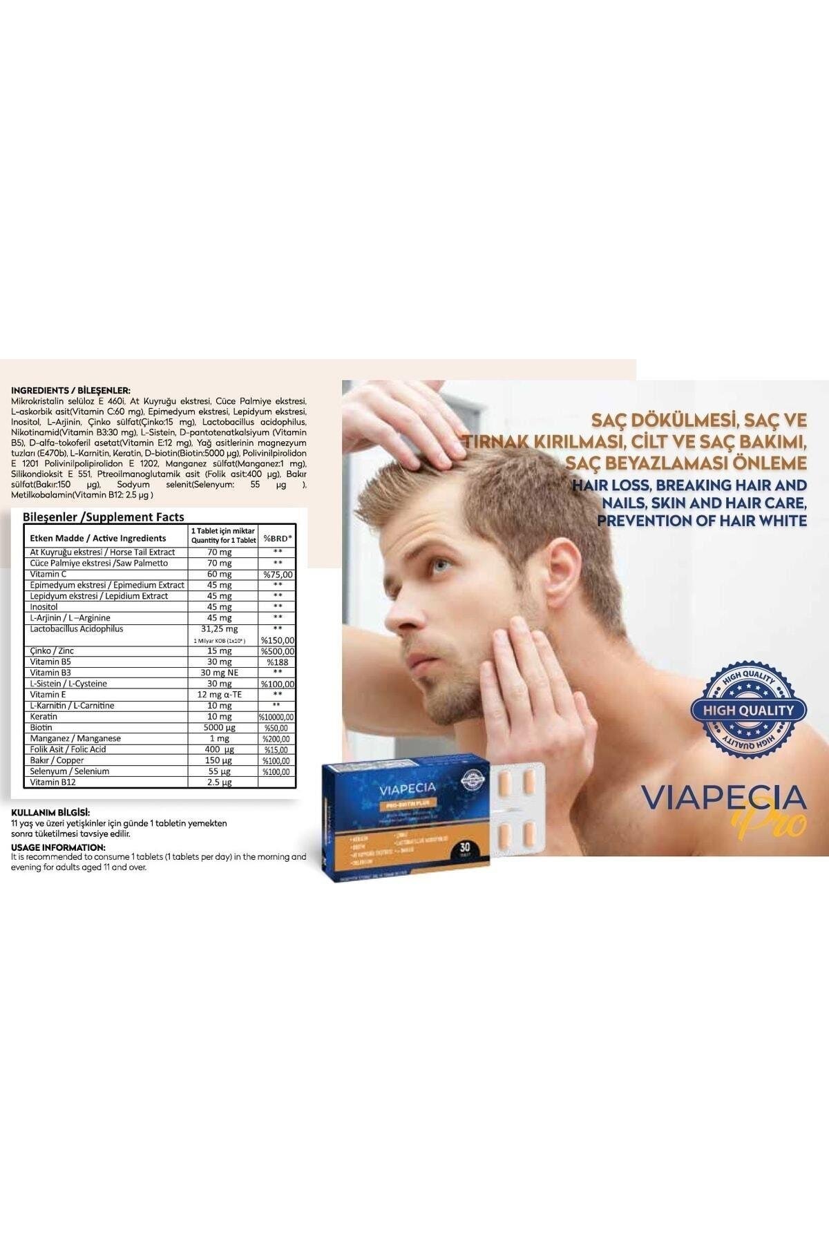 Viapecia Pro-Biotin Plus 30 Tablet - Saç Dökülmesi ve Tırnak Kırılması İçin Etkili Takviye