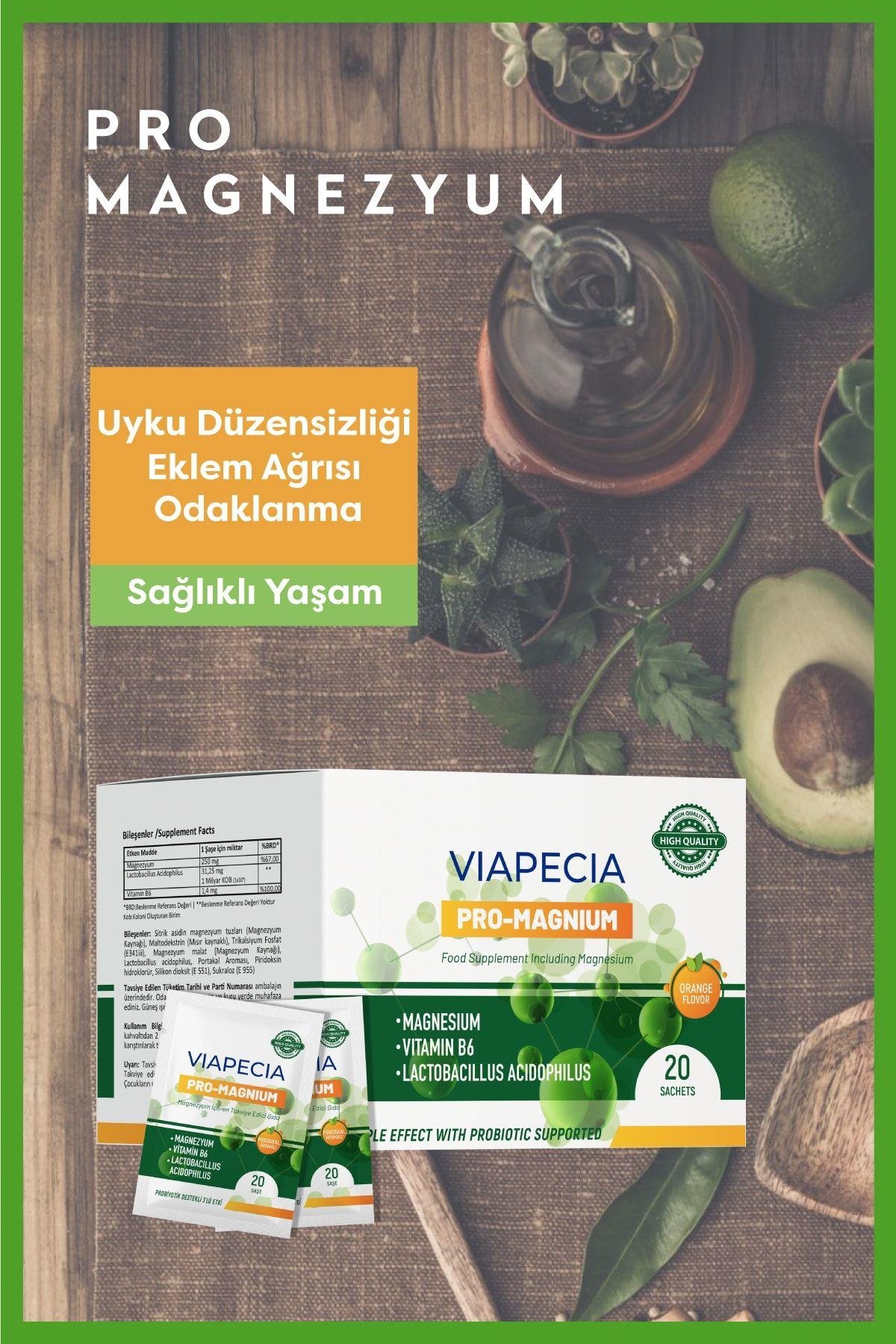 Viapecia Pro-Magnezyum 20 Saşe - Kramp, Huzursuz Bacak Sendromu, Uyku Düzensizliği ve Odaklanma Sorunlarına Karşı Takviye