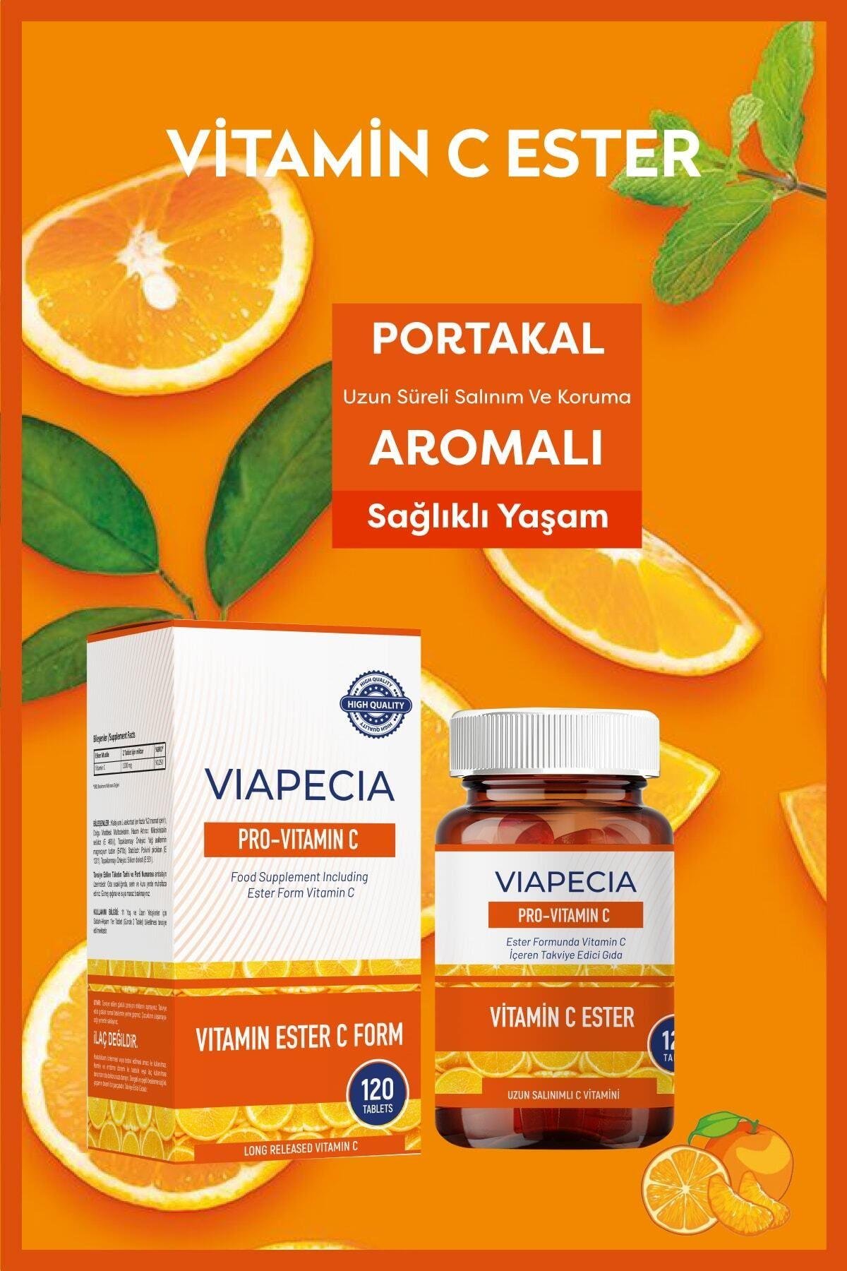 Viapecia Pro-Vitamin C 120 Tablet – Yüksek Emilim ve Uzun Süreli Etki Sağlayan C Vitamini Takviyesi