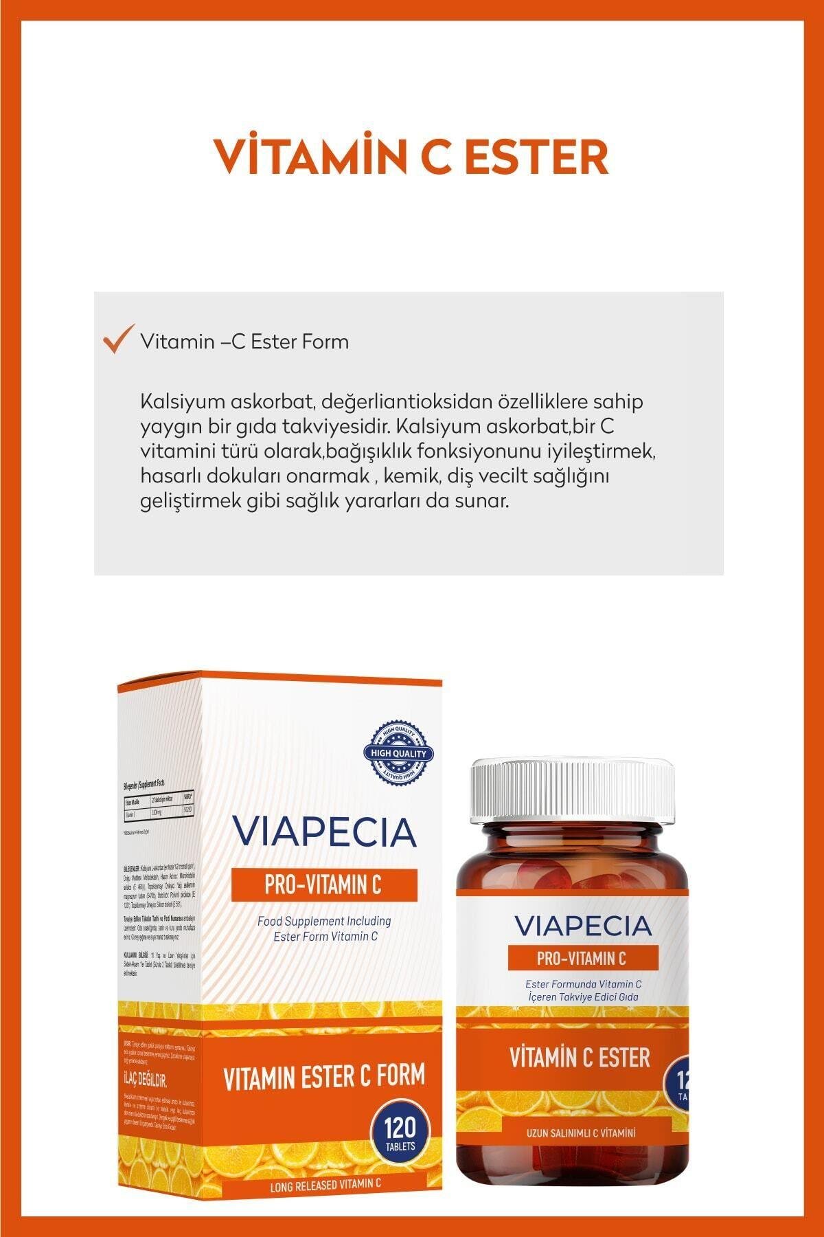 Viapecia Pro-Vitamin C 120 Tablet – Yüksek Emilim ve Uzun Süreli Etki Sağlayan C Vitamini Takviyesi