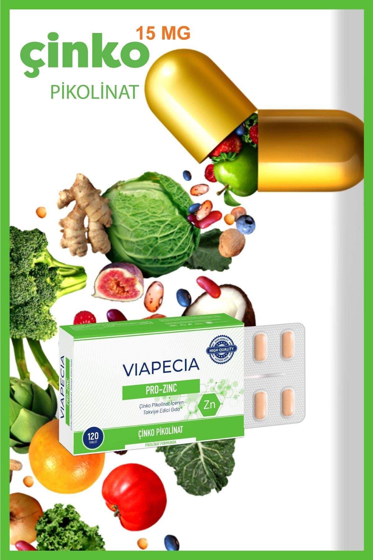 Viapecia Pro-Zinc 120 Tablet - Bağışıklık Sistemi, Enzim Aktivitesi ve Saç-Tırnak Sağlığı Destekleyici