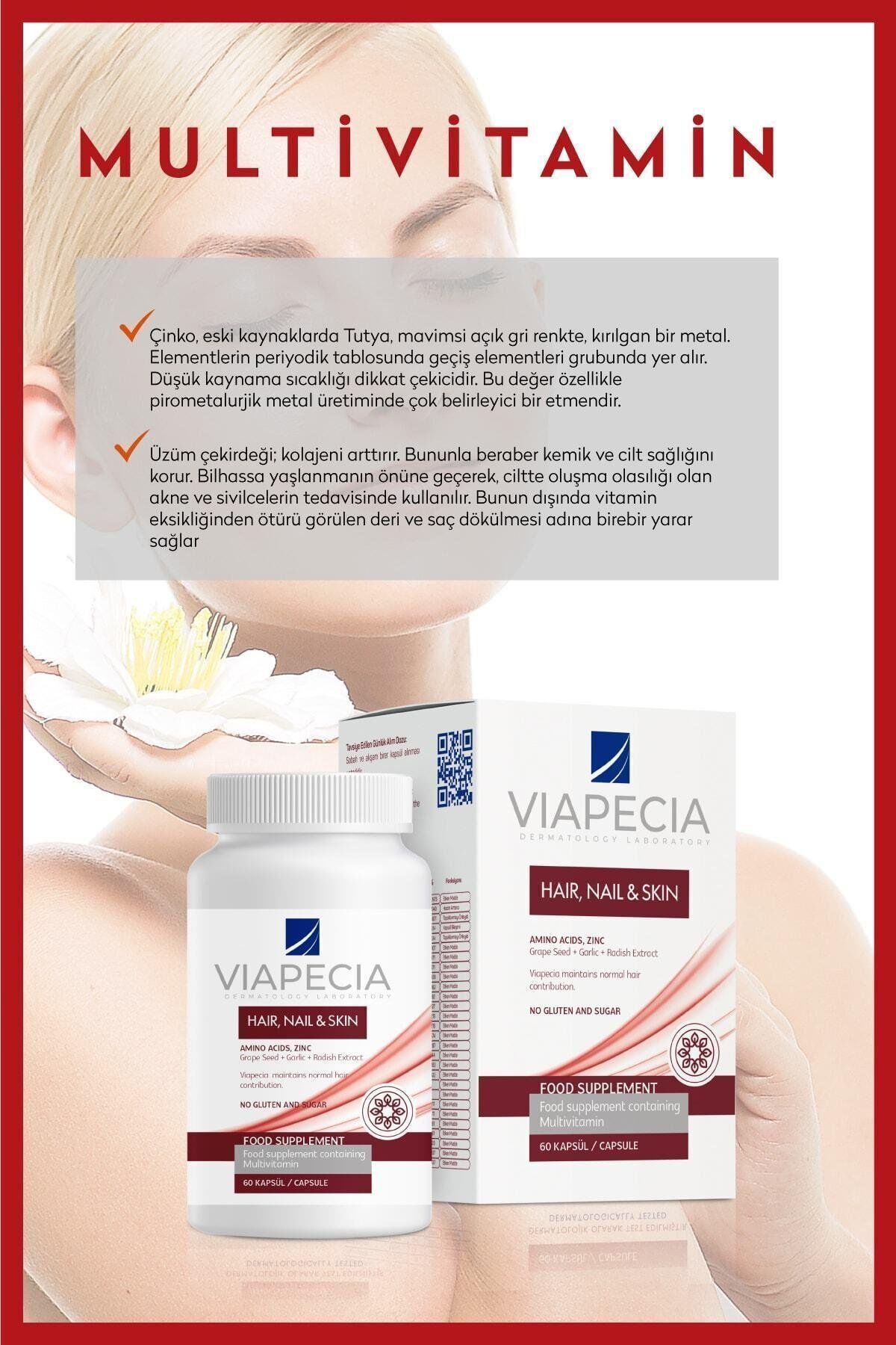 Viapecia Saç, Cilt ve Tırnak Koruma Vitamin Takviyesi - 60 Tablet (Çinko, Selenyum, Folik Asit İçerir)
