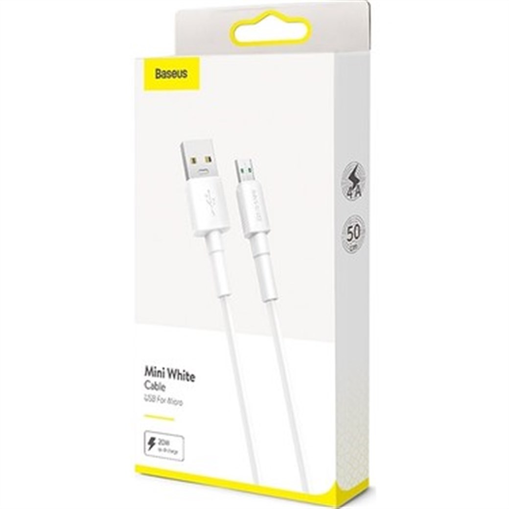 Baseus Mini White Micro USB Usb Şarj Kablosu 0.5m Beyaz
