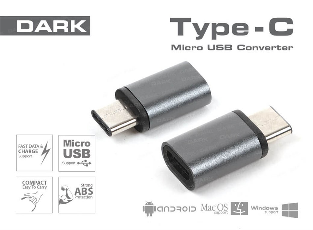 Dark USB3.1 TypeC Erkek - Micro USB2.0 Dişi Dönüştürücü Beyaz