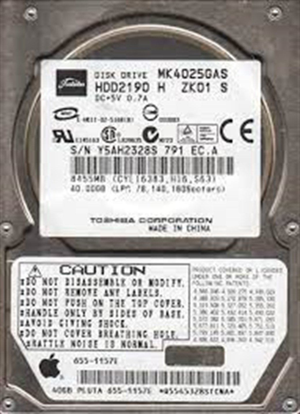 TOSHIBA IDE 40GB MK4025GAS HDD2190 2.5'' 4200RPM HDD