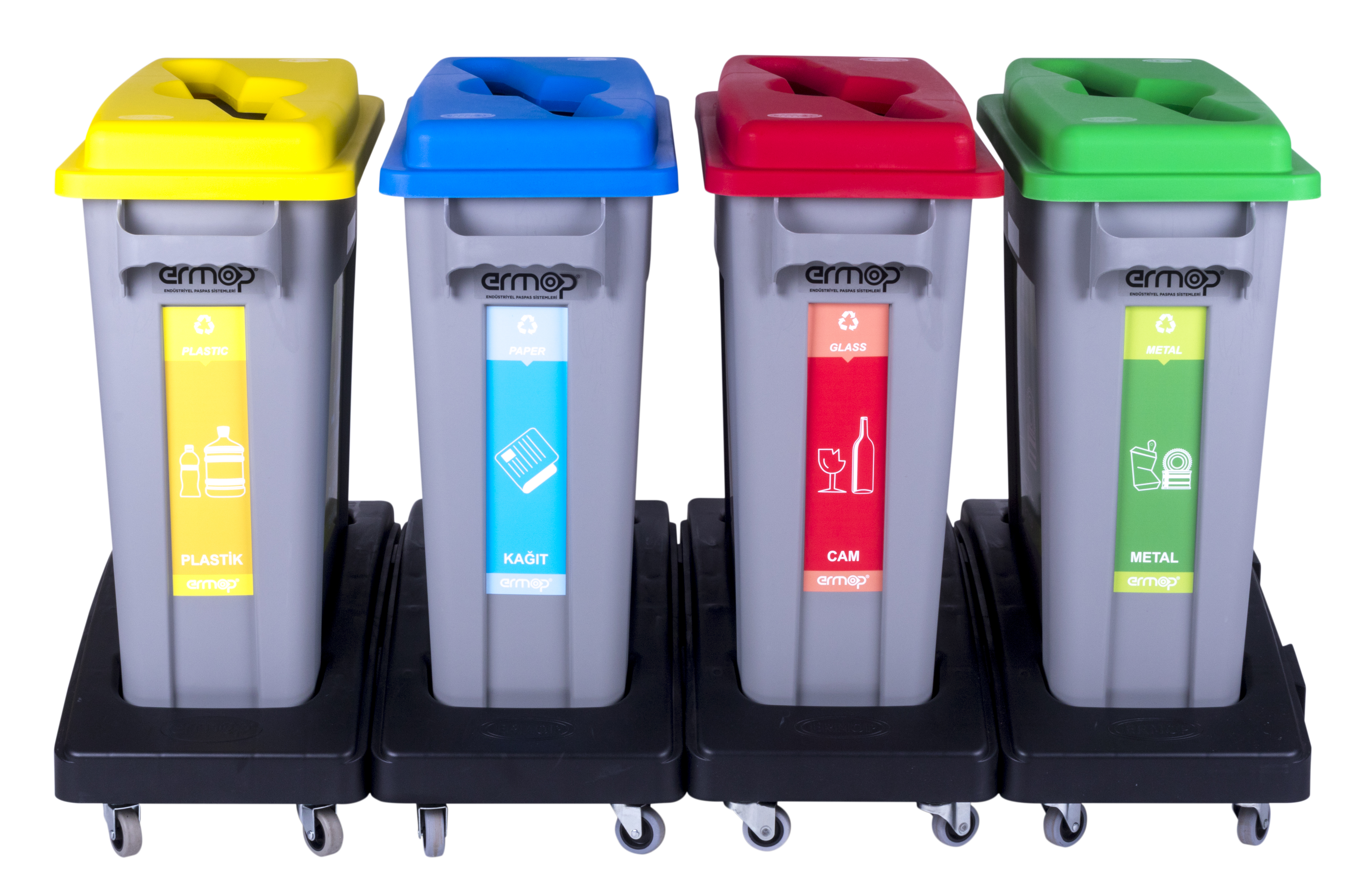 FLOOR TROLLEYSER GERİ DÖNÜŞÜM KUTUSU YUVARLAK KAPAKLI YEŞİL ARABALI