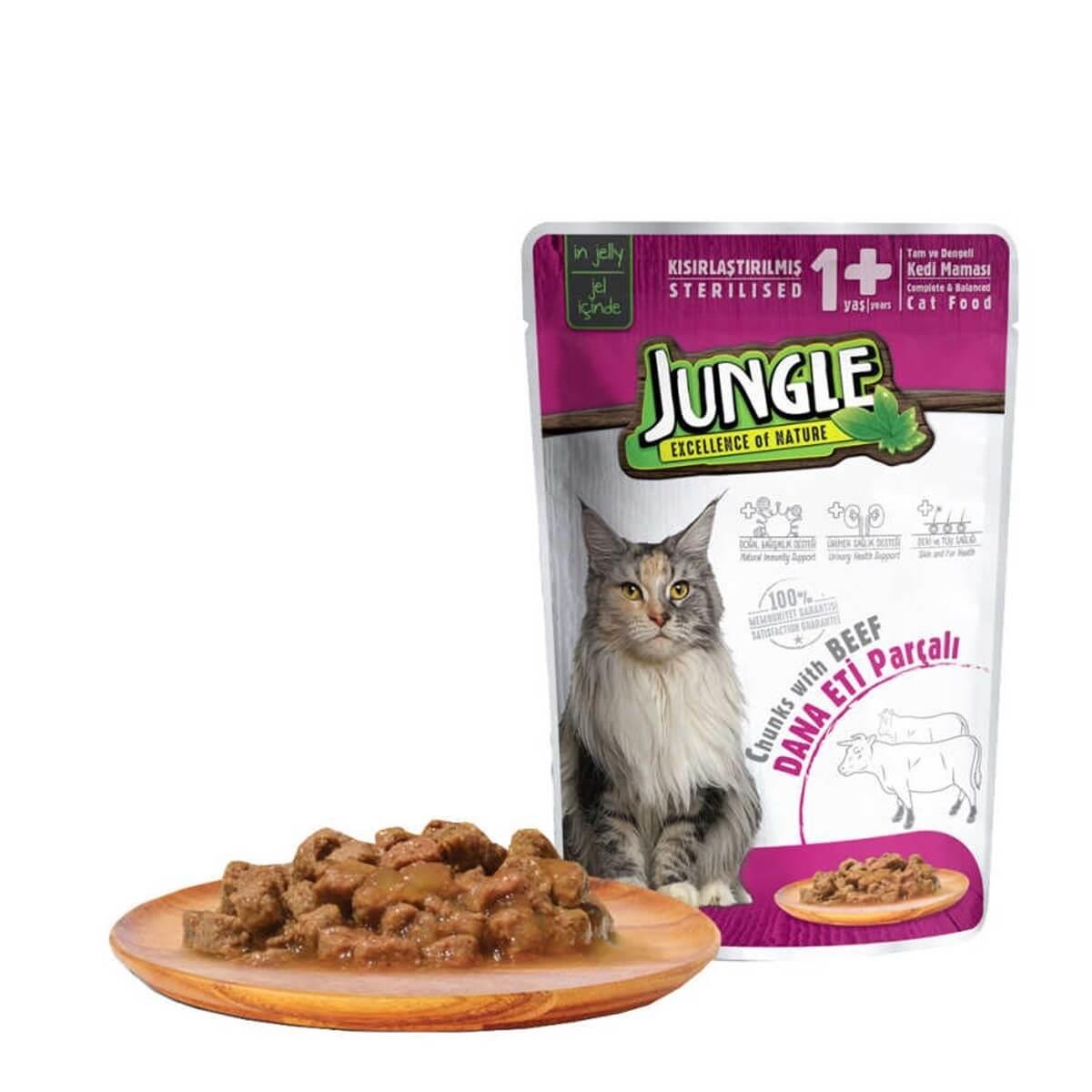 Jungle Pouch Kısır Kedi Maması Dana Eti Parçalı 100 Gr