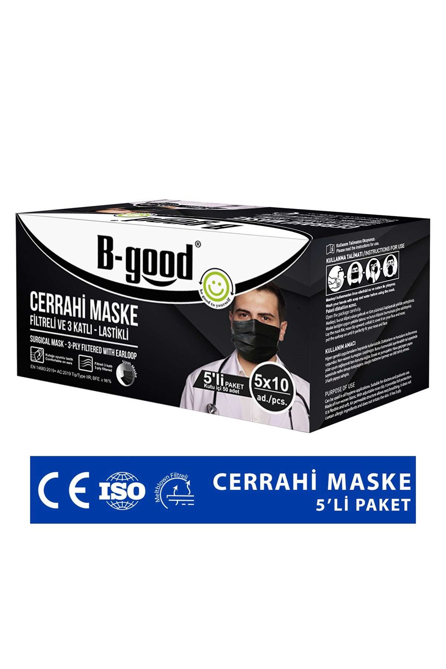 B-Good - B-GOOD 50Lİ CERRAHİ MASKE SİYAH