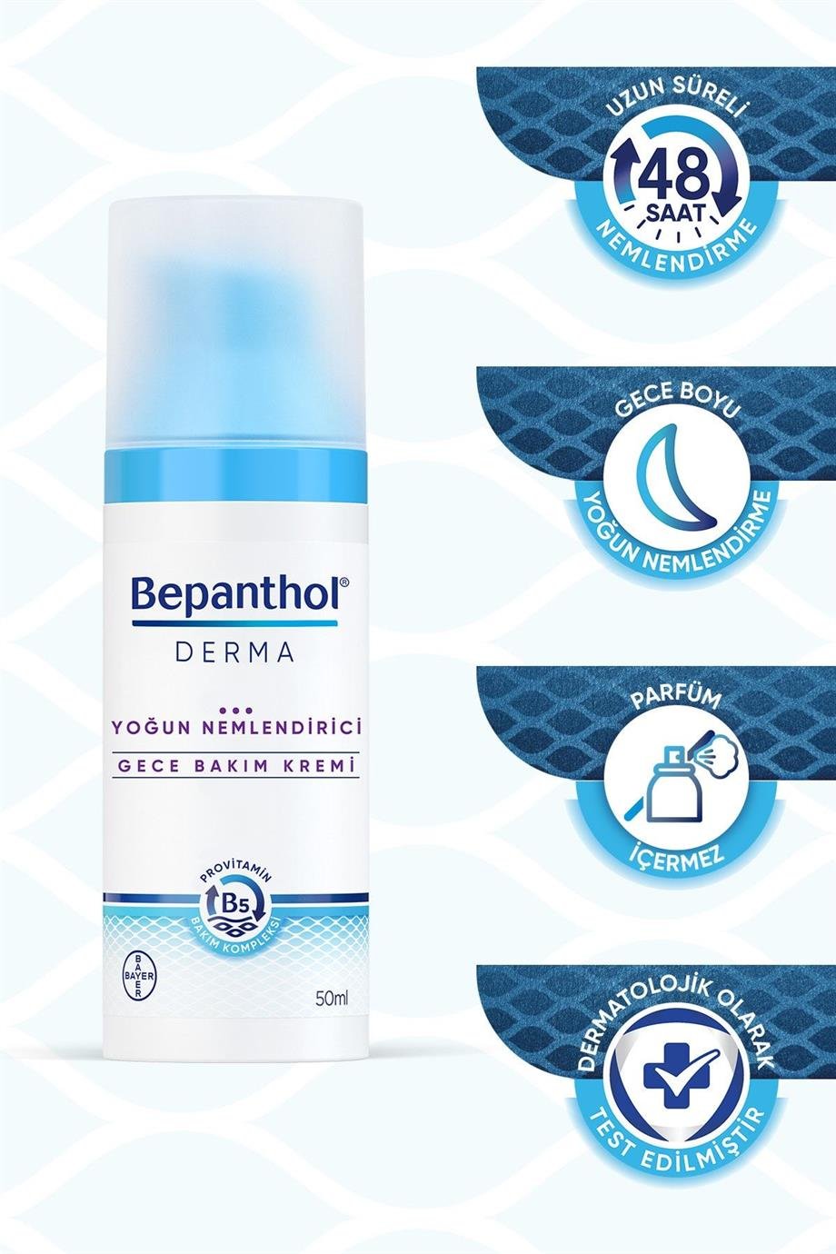 Bepanthol - Bepanthol Derma Yoğun Nemlendirici Gece Bakım Kremi 50 Ml Provitamin B5 Bakım Kompleksi