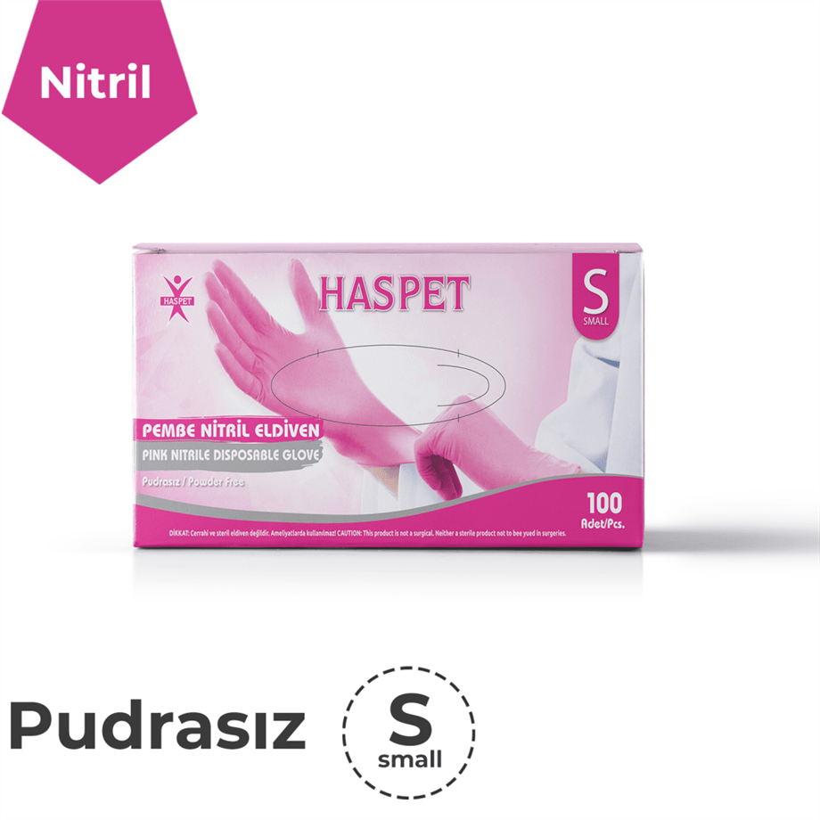 Haspet - Haspet Nitril Pudrasız Eldiven Pembe