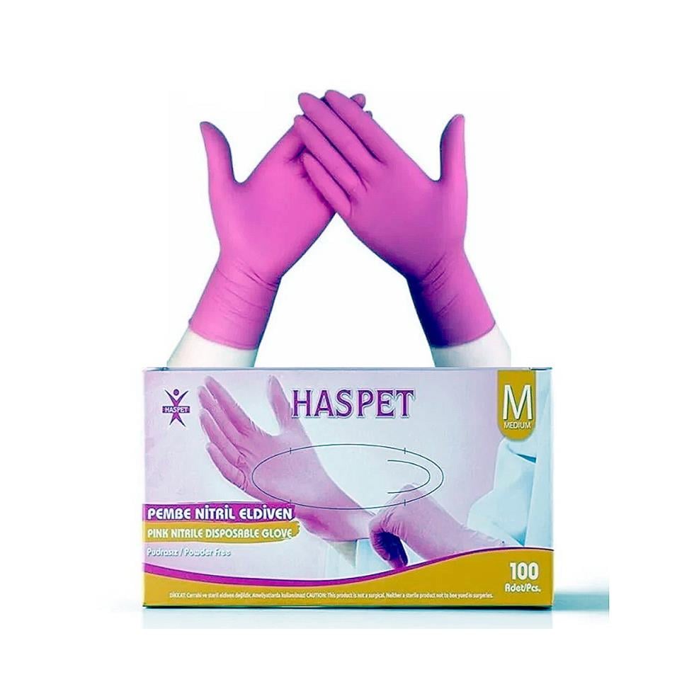Haspet - Haspet Nitril Pudrasız Eldiven Pembe M Beden