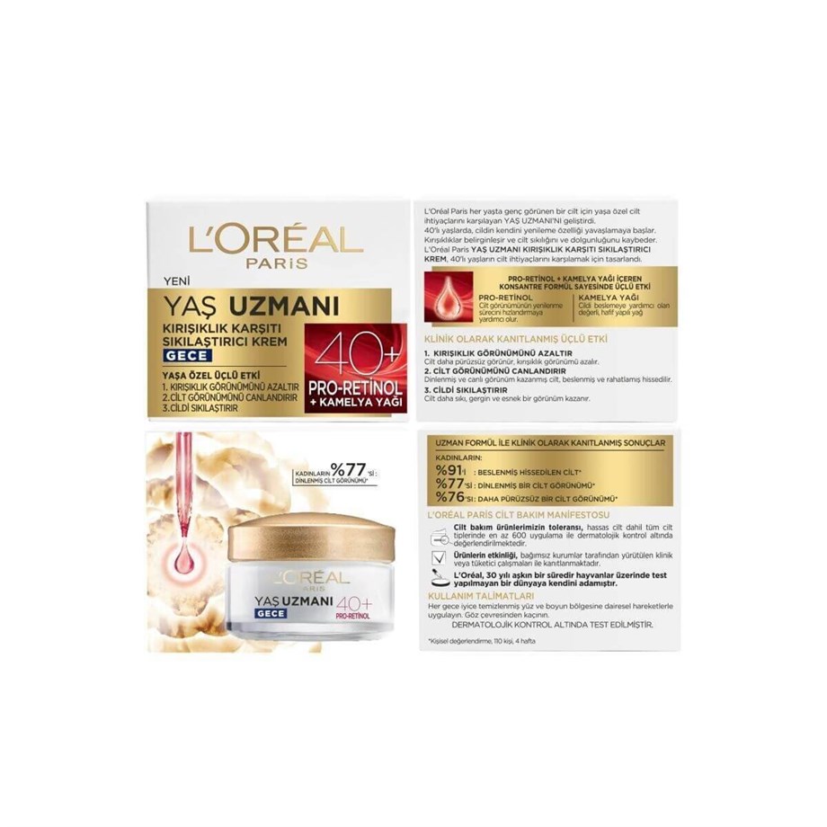 L'Oreal Paris Yaş Uzmanı Sıkılaştırıcı Krem Gece 40+ 50 ml