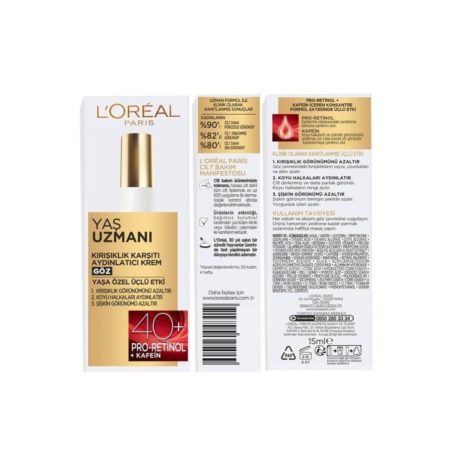 LOREAL SKIN YAŞLILIK KARŞITI +40 GÖZ KREMİ