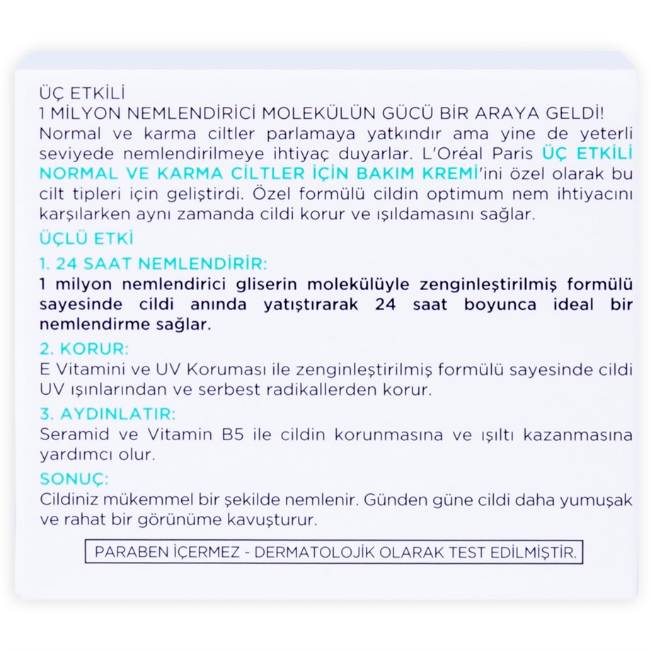 L'Oréal Paris 3 Etkili Günlük Bakım Kremi Normal ve Karma Ciltler 50 Ml