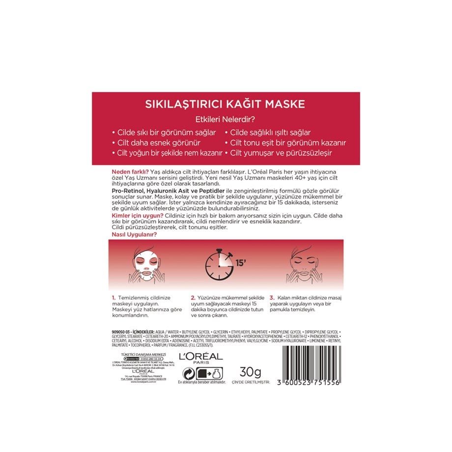LOREAL KAĞIT MASKE YAŞ UZMANI +40