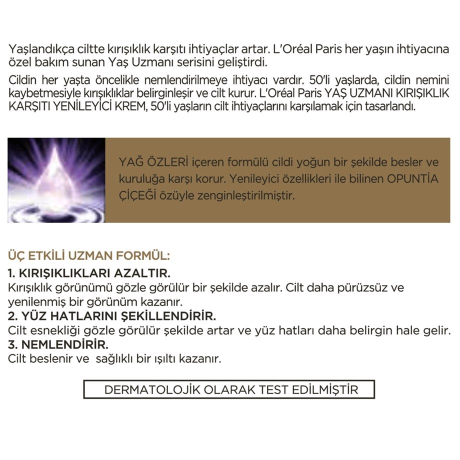 L'Oreal Paris Yaş Uzmanı Kırışıklık Karşıtı Yenileyici Krem 50+ 50 ml
