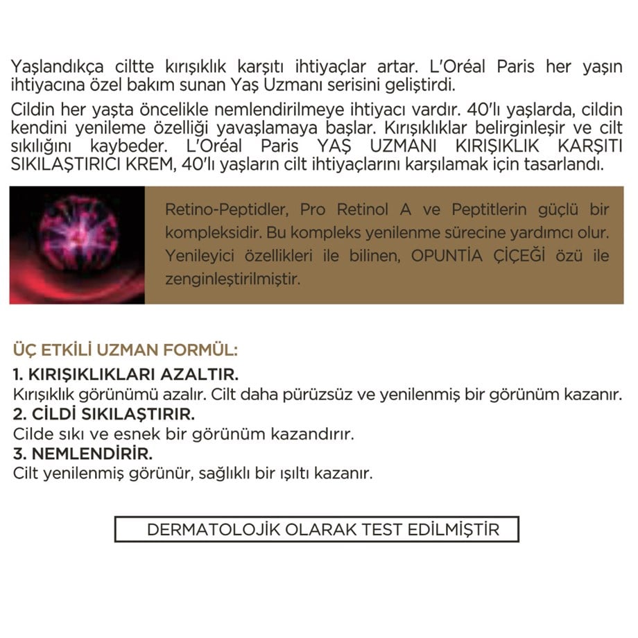 L'Oreal Paris Yaş Uzmanı Kırışıklık Karşıtı SIkılaştırıcı Krem 40+ 50 Ml