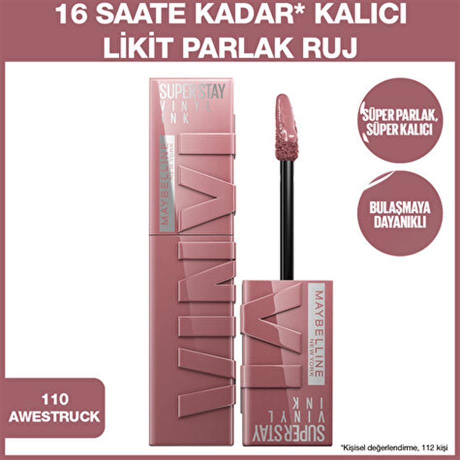 Maybelline - Maybelline New York Super Stay Vinyl Ink Uzun Süre Kalıcı Likit Parlak Ruj - 110 Awestruck