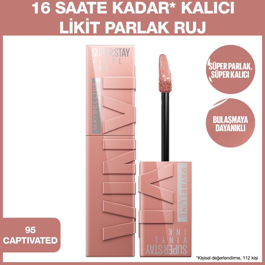 Maybelline - Maybelline New York Super Stay Vinyl Ink Uzun Süre Kalıcı Likit Parlak Ruj - 95 Captivated