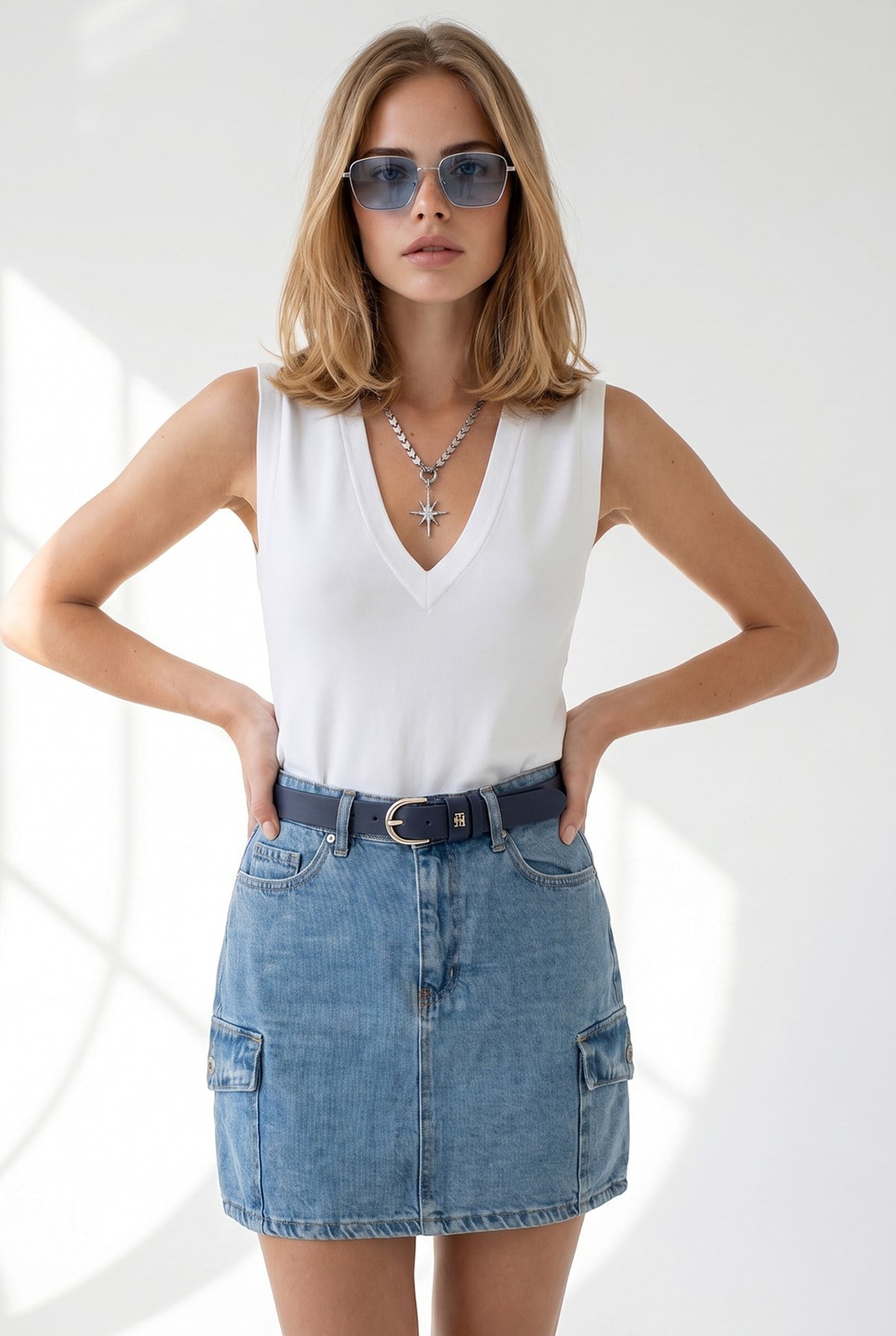 4 Cepli Mini Denim Etek Mavi