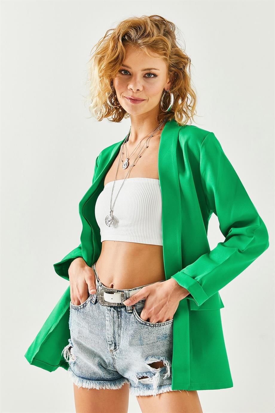 Aksesuar Cepli Atlas Ceket Çimen Yeşili