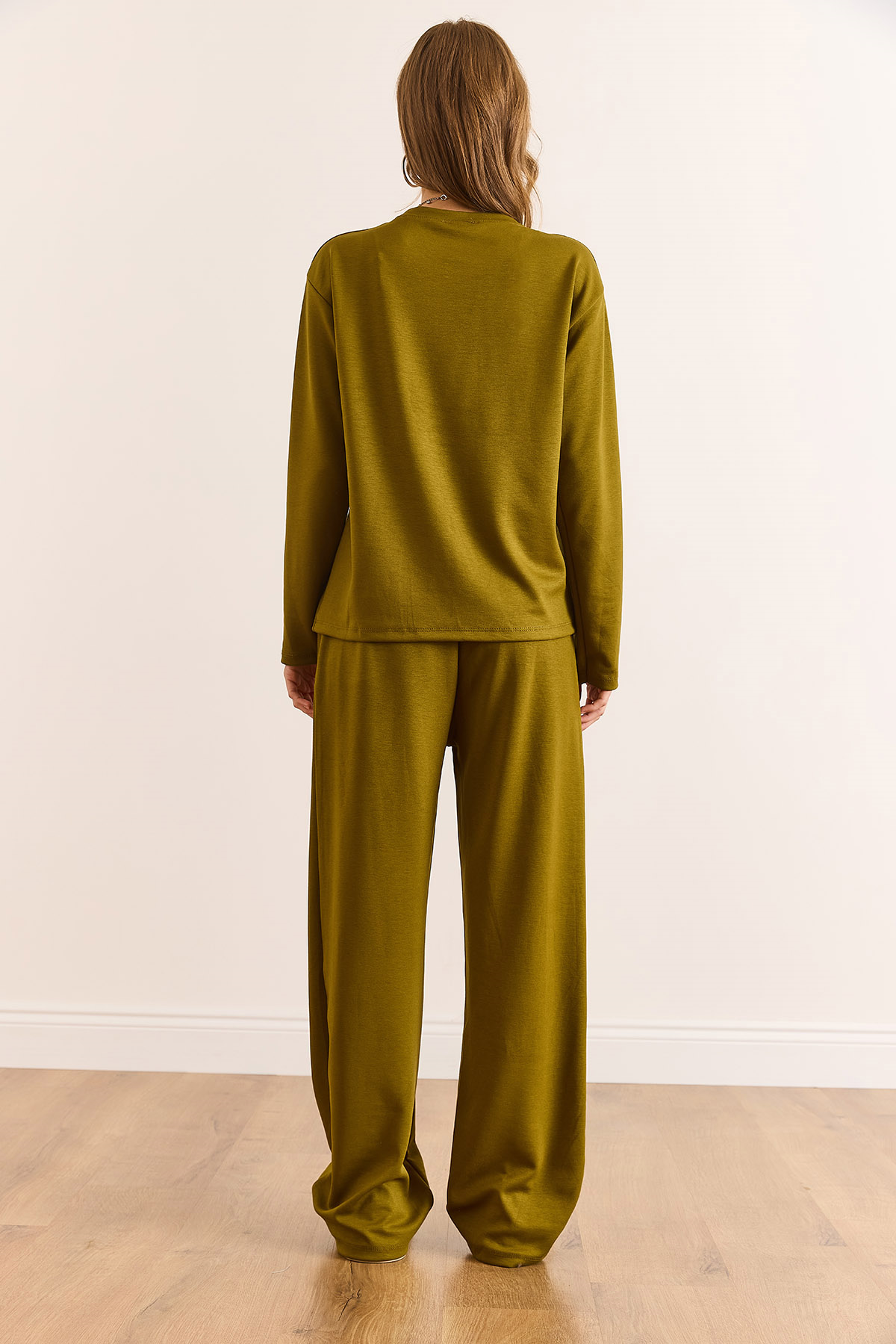 Alt Üst Basic Modal Tuşeli Eşofman Takımı Yağ Yeşili