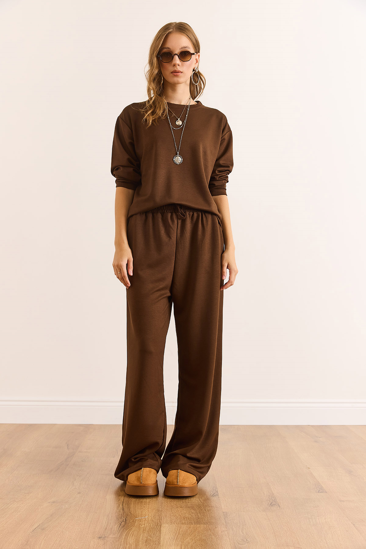 Alt Üst Basic Modal Tuşeli Eşofman Takımı Kahverengi