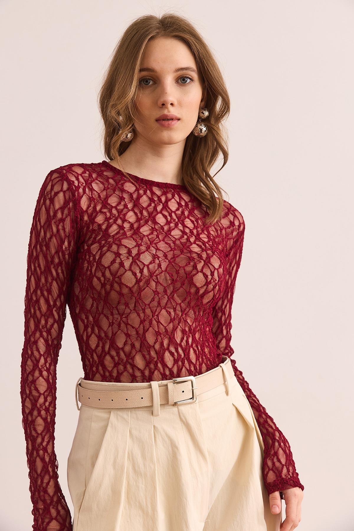 Altı Çıtçıt lı Esnek Bodysuit Bordo