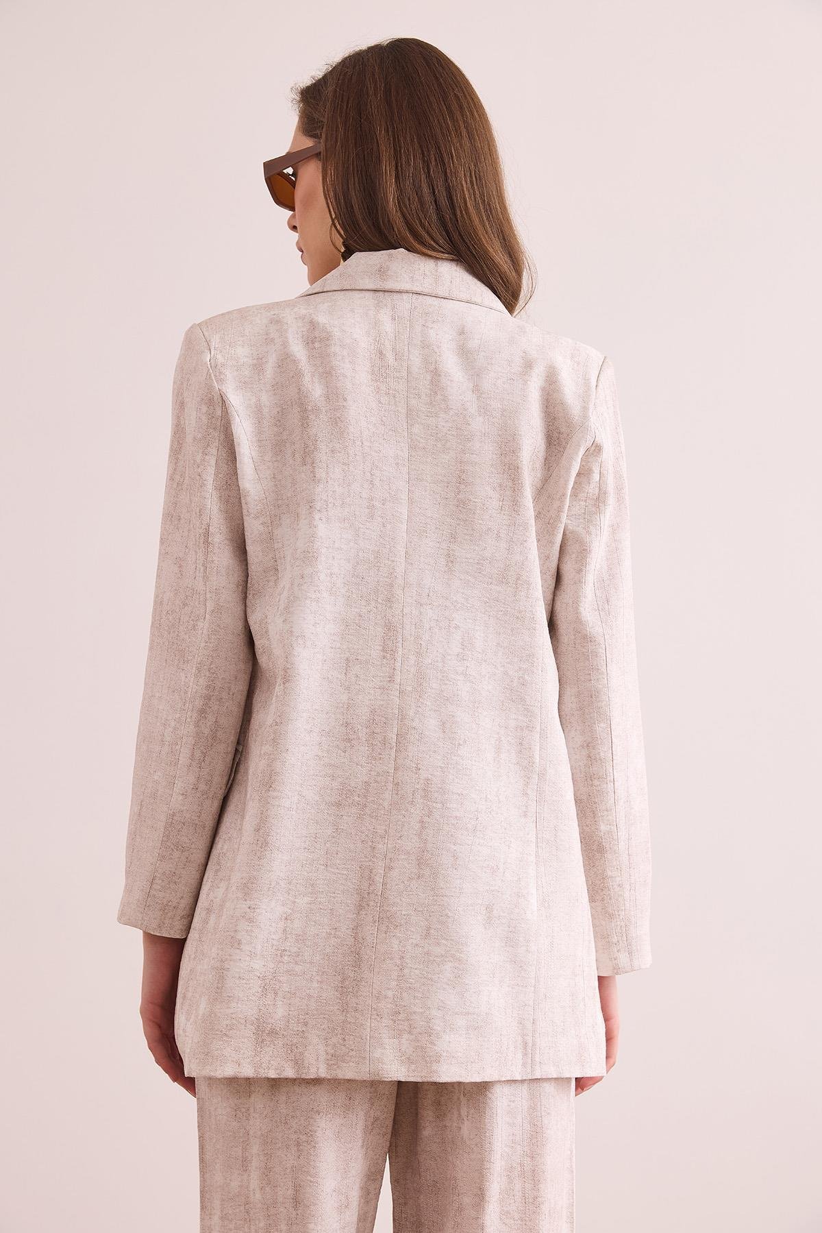 Astarlı Batik Oversize Blazer Ceket Taş