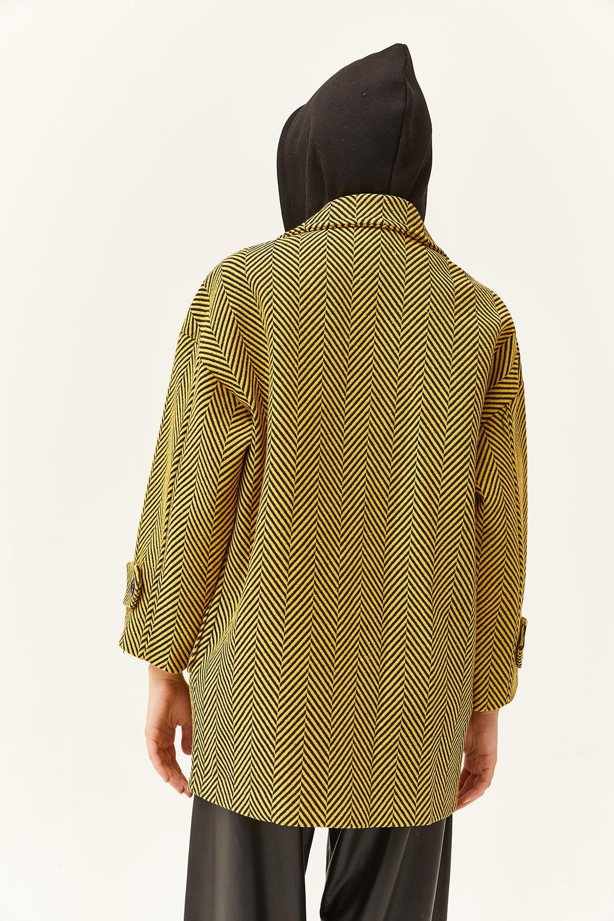 Astarlı Cepli Oversize Balıksırtı Kaban Yağ Yeşili