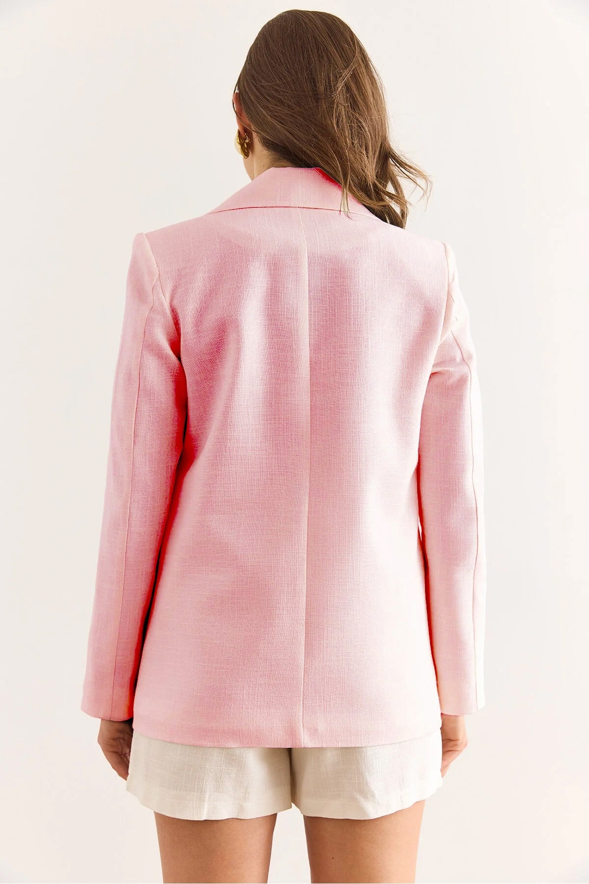 Astarlı Keten Görünümlü Blazer Ceket Şeker Pembe