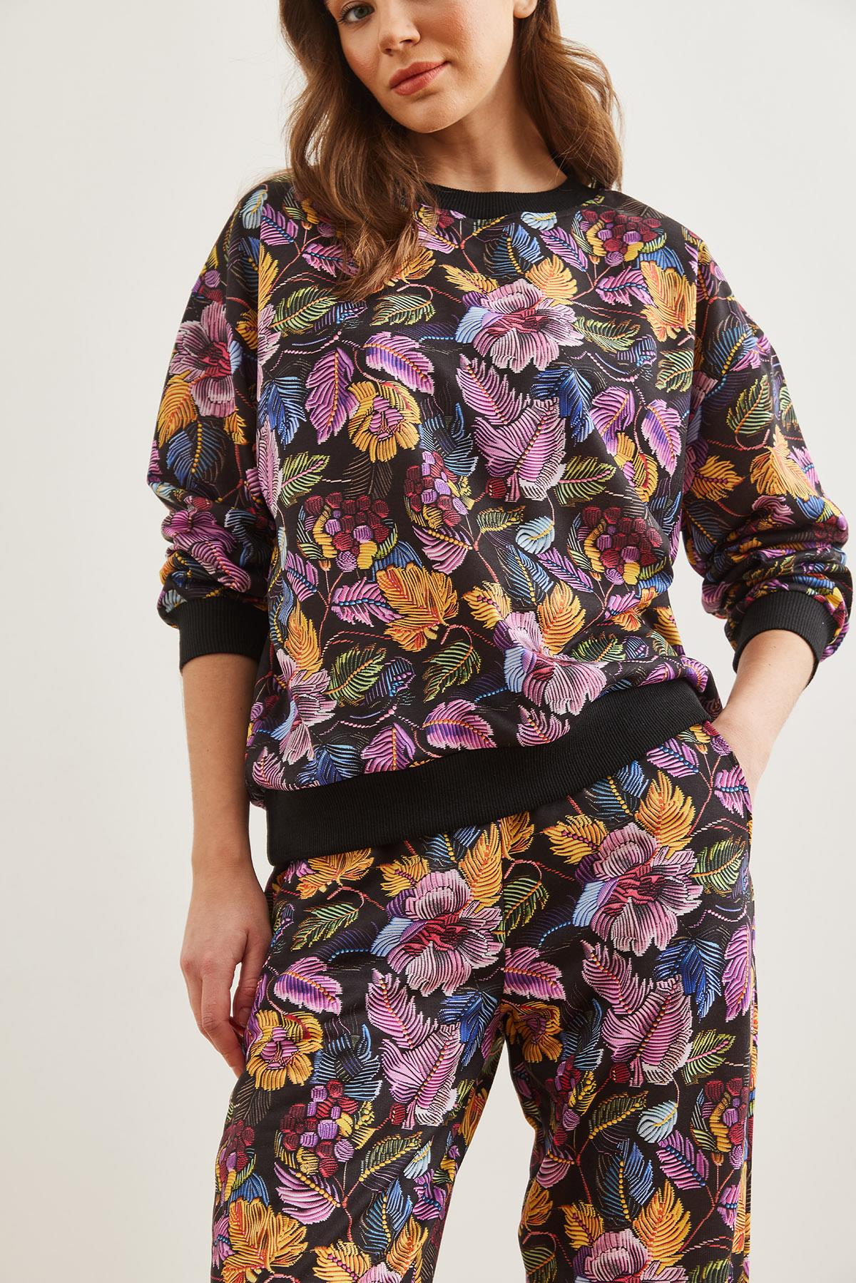 Basic Eşofman Takımı Floral Siyah