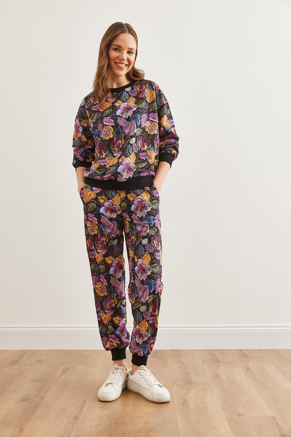 Basic Eşofman Takımı Floral Siyah