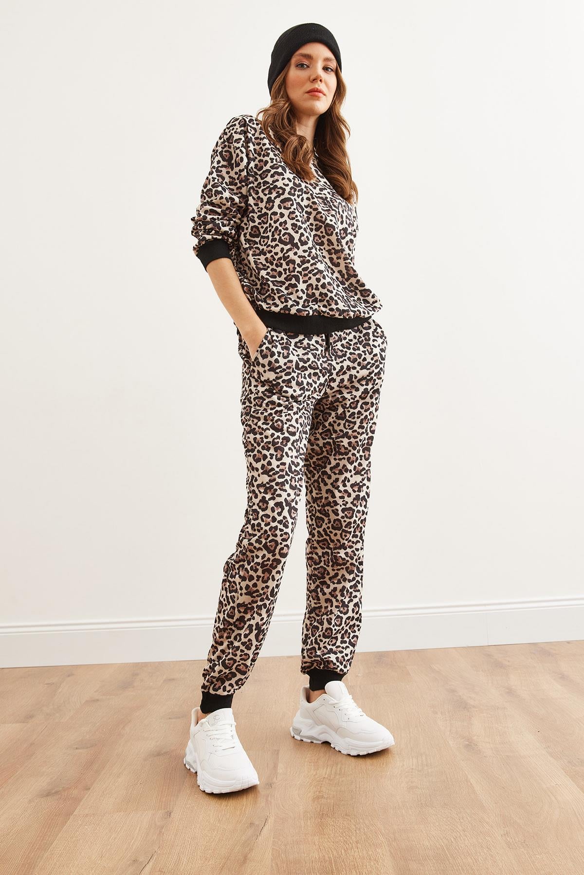 Basic Eşofman Takımı Leopar Bej