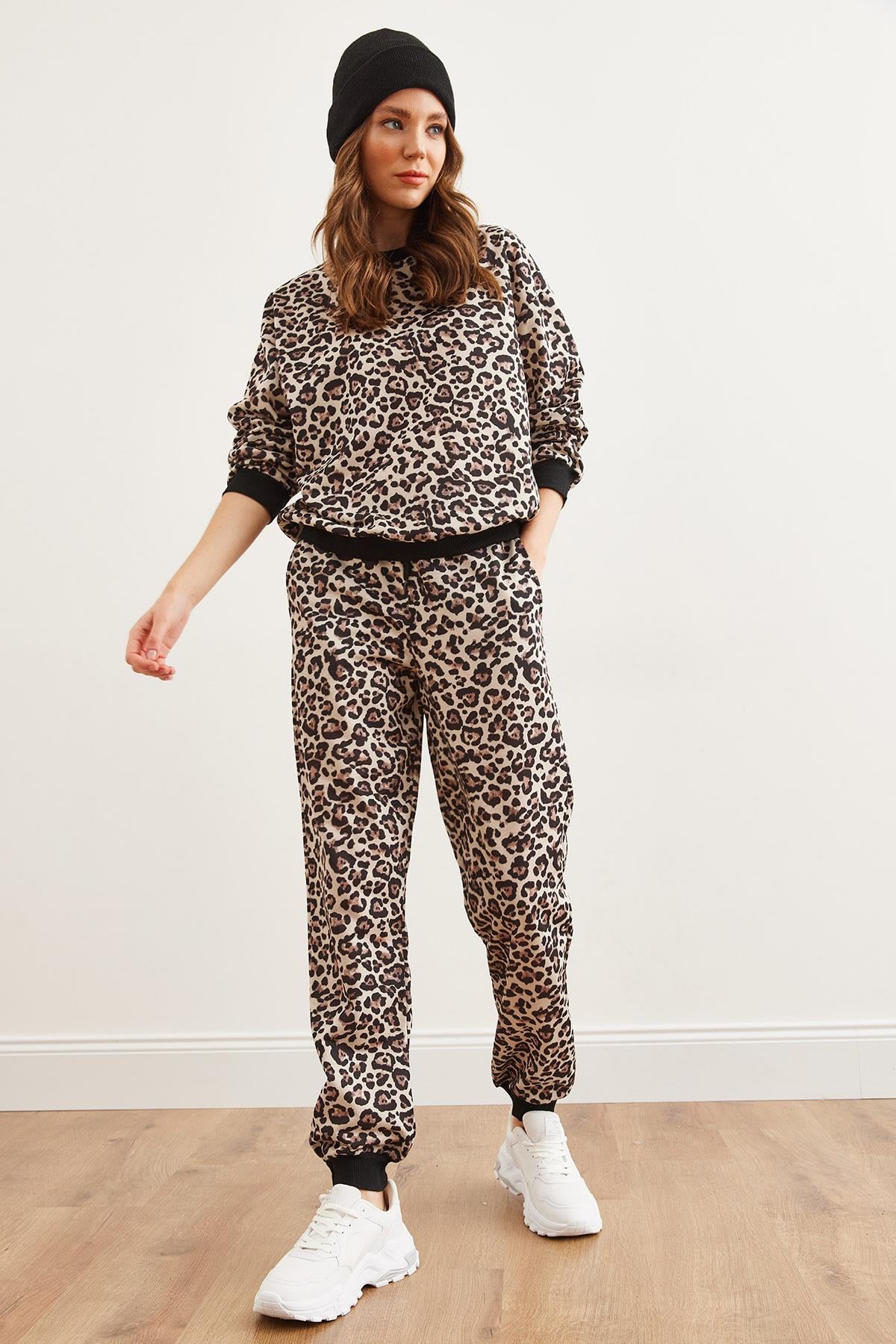 Basic Eşofman Takımı Leopar Bej