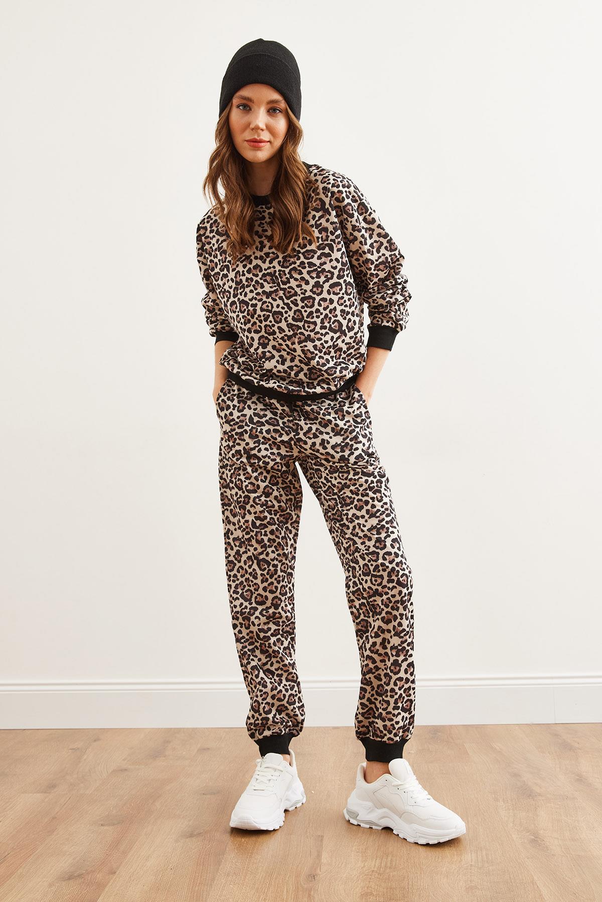 Basic Eşofman Takımı Leopar Bej